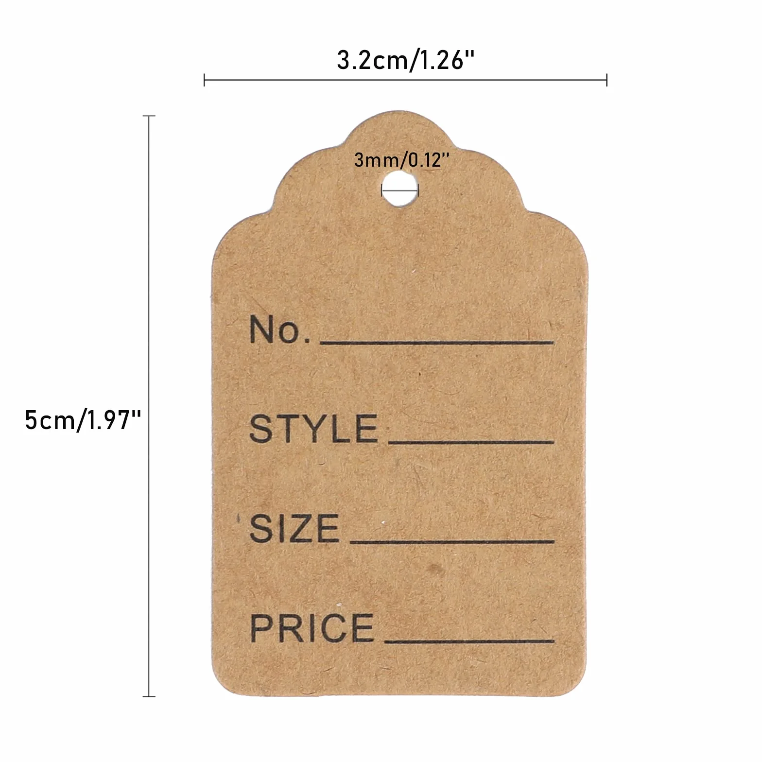 1000 sztuk etykiet z ceną, małe etykiety, mini zawieszki, cena 3,2 x 5 cm, etykiety do zawieszania, etykiety na biżuterię, etykiety cenowe (brązowe)