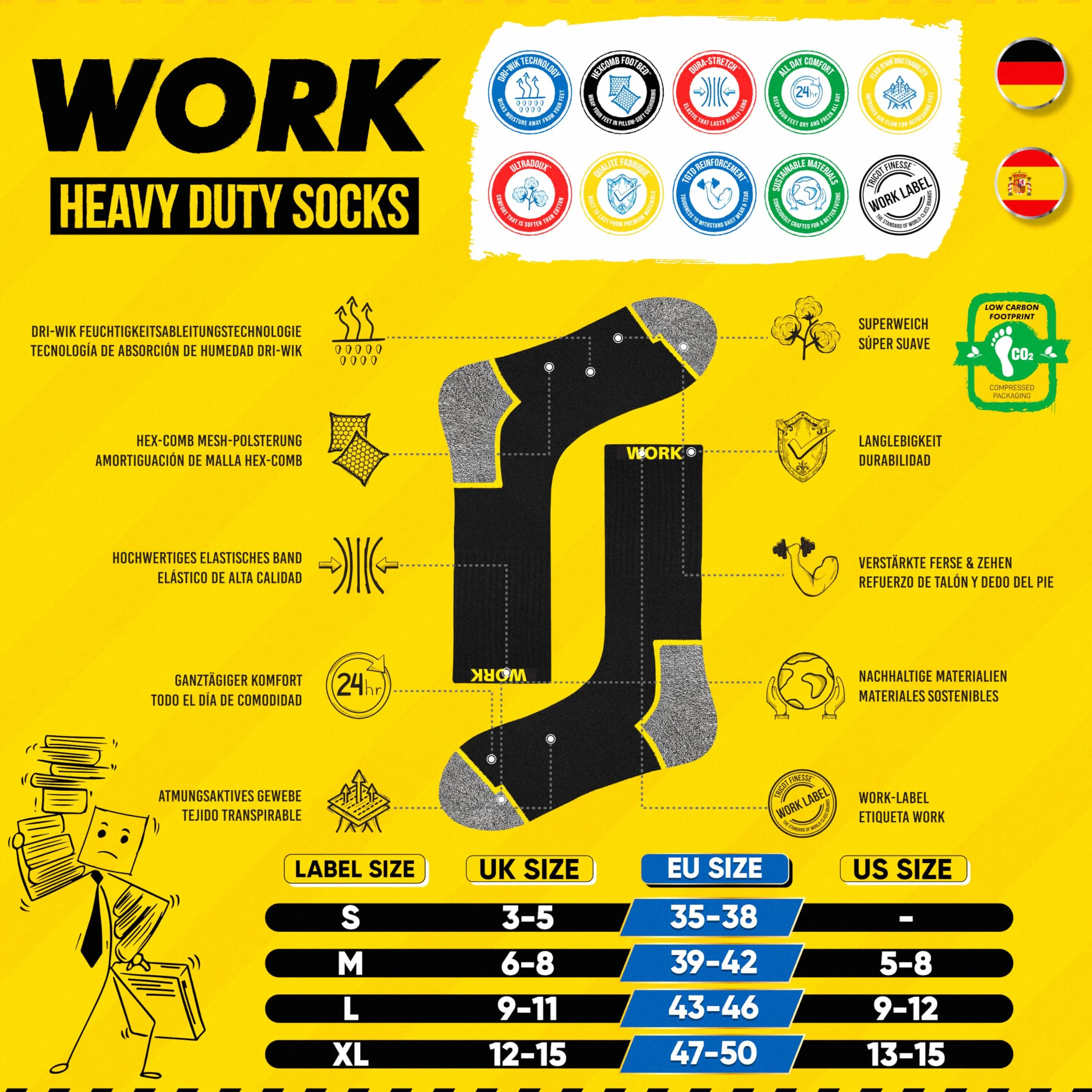 SOXCO 10 par męskie skarpety robocze zestaw, czarny, 10 par WORK Socks