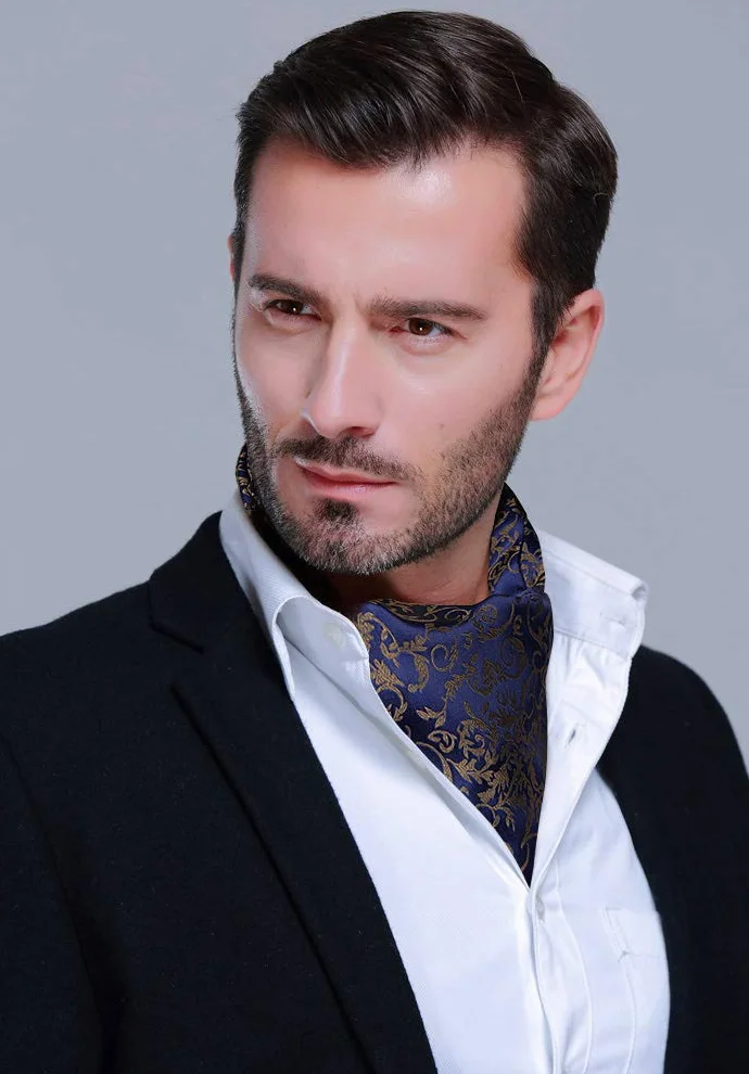 HISDERN Krawat Ascot Męskie Krawaty i chusteczki Zestaw Paisley Kwiaty Formalne Ślub Elegancki Krawat Żakardowy Szalik Ascot Męski