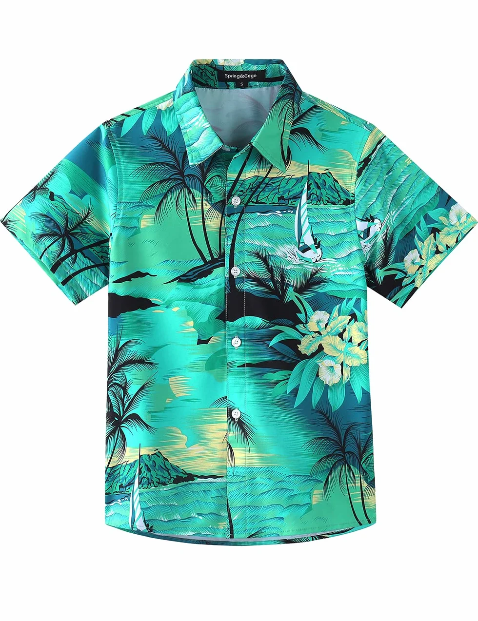 Spring&Gege Chłopięca luźna koszula hawajska z krótkim rękawem, Aloha, letnia plaża, z nadrukiem, unisex, koszula rekreacyjna (5-14 lat)