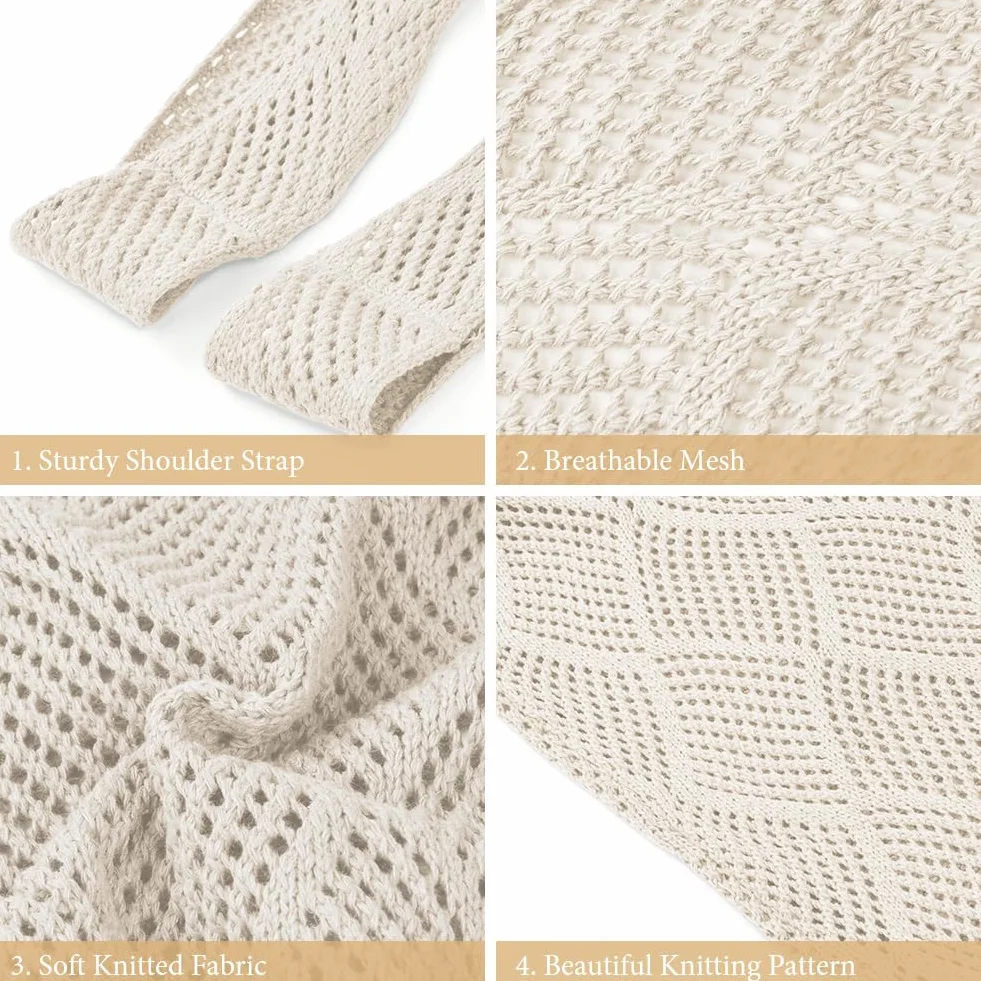 Aucuu Damskie torebki z dzianiny, retro ażurowe plecione torby na ramię, torba na ramię boho, szydełkowa siatkowa torba typu tote, torba plażowa dla kobiet, torba podróżna do zakupów na wakacje