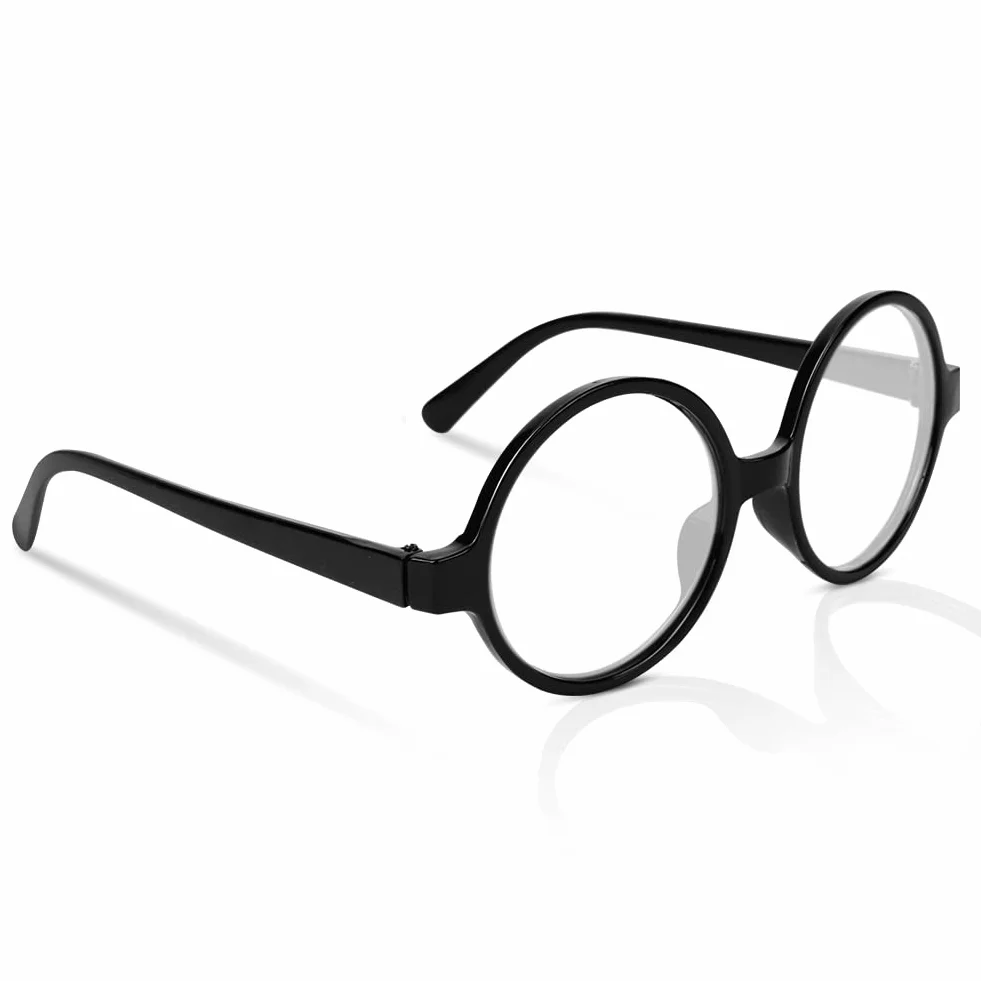 AOMIG Okrągłe okulary czarodzieja, czarna okrągła oprawka okularów bez soczewek, retro okulary czarodzieja dla dorosłych, plastikowe okulary fantazyjne akcesoria do kostiumu na imprezę