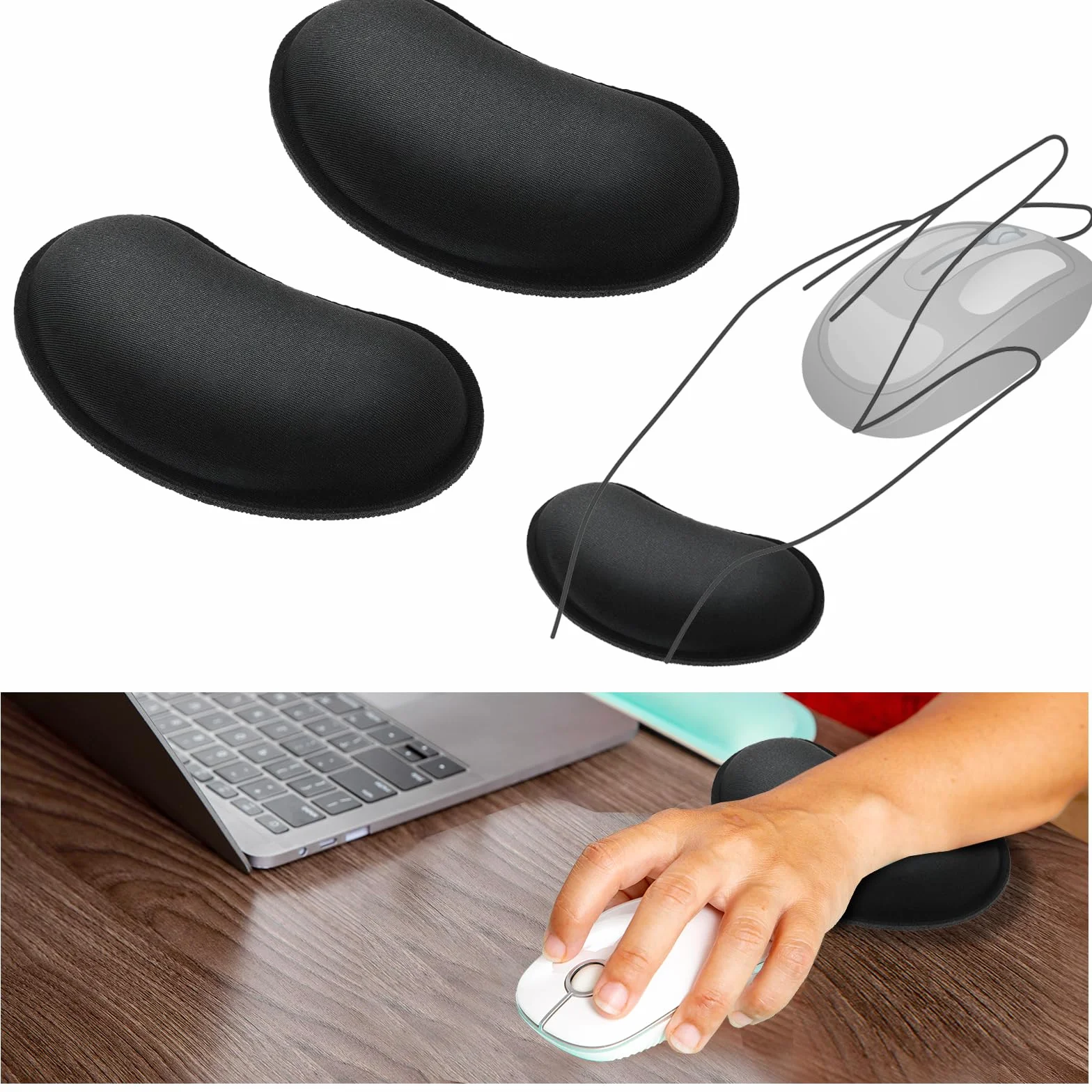 2 szt. podkładka pod nadgarstek, ergonomiczna podkładka pod mysz, antypoślizgowa podkładka pod nadgarstek, podkładka pod mysz z pianką z pamięcią kształtu, odciążająca nadgarstek, podkładka żelowa
