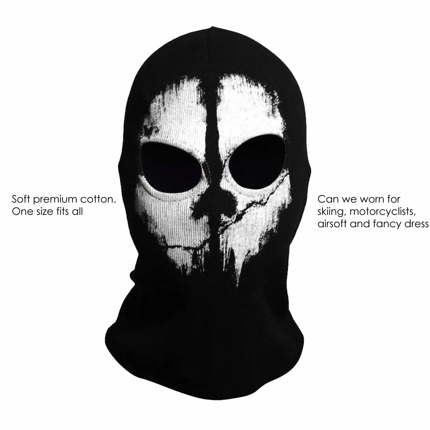 TRIXES Maska ducha - Kominiarka dla mężczyzn i kobiet - Wiatroszczelna ocieplacz na całą twarz, horror, narciarstwo, cosplay, Airsoft, motocykl, deskorolka, paintball, jeden rozmiar, czarna