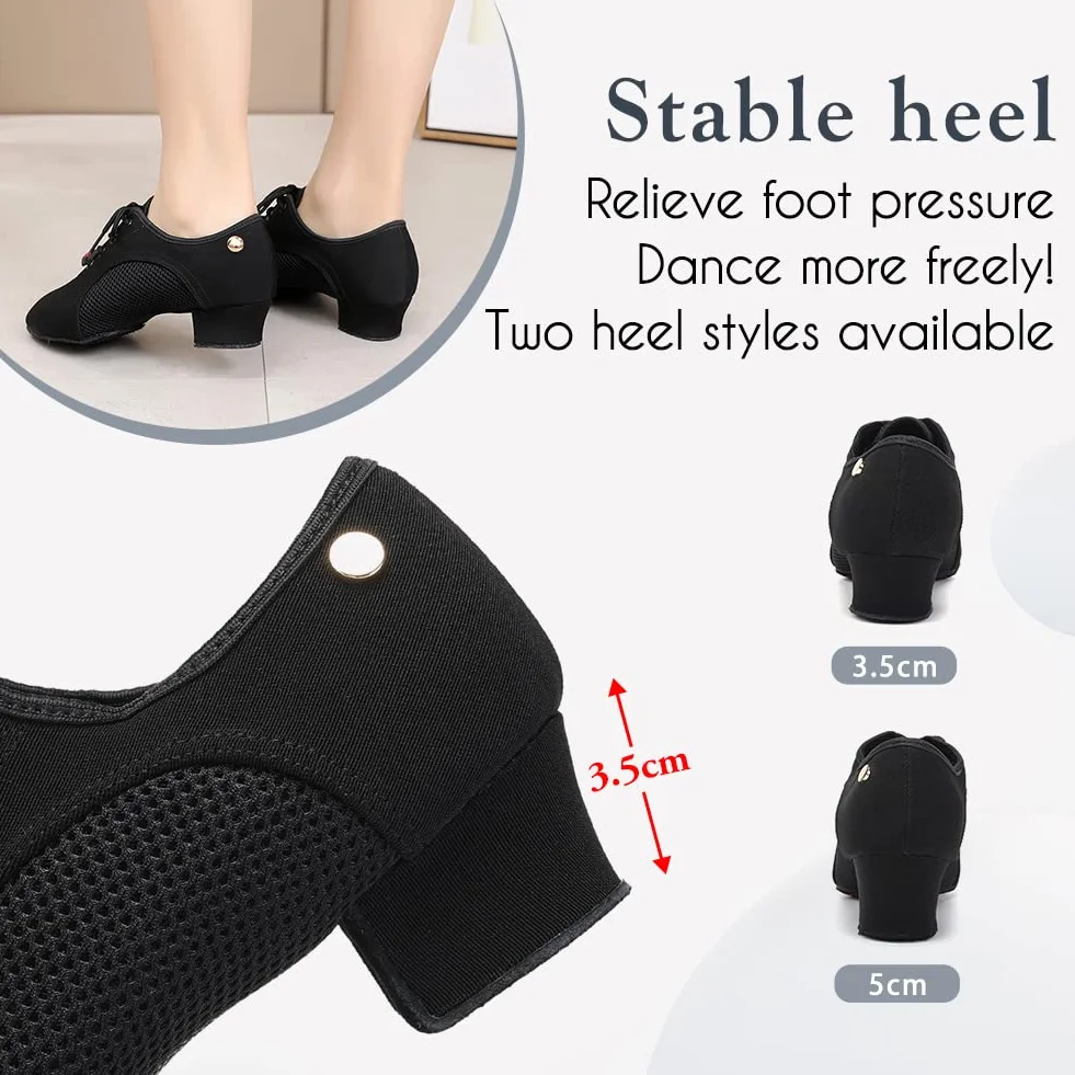 HIPPOSEUS Damskie Sznurowanie Lacińskie Buty do ćwiczeń Tanecznych Zamkniętych Stóp Salsa Tango Taniec Traning Buty Niskie Obcasy,Wzór LHD