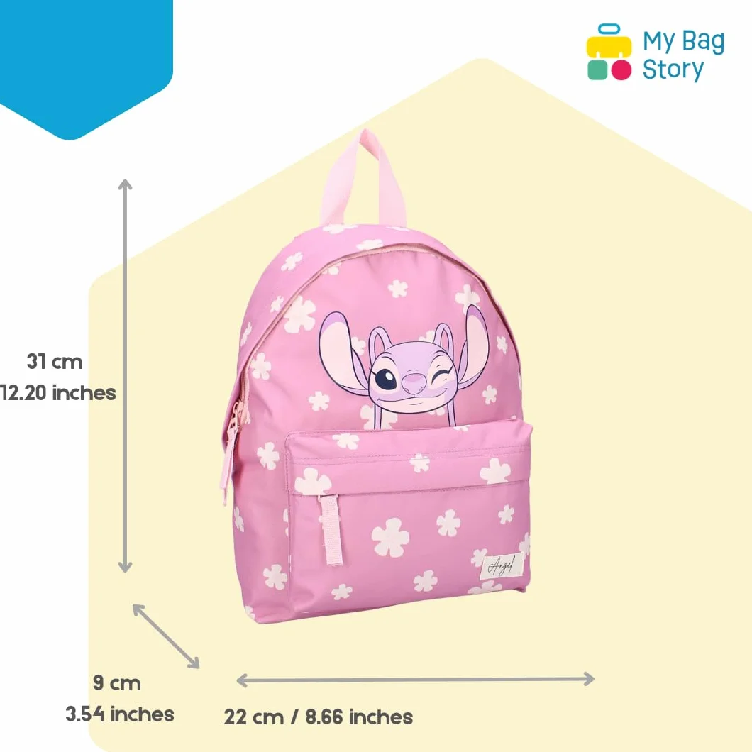 mybagstory | Plecak anioła Disneya dla dziewczynek | Różowy tornister szkolny Mały rozmiar 31 x 22 x 9 cm | Idealny plecak dla dzieci do przedszkola i wypoczynku | Oficjalny projekt Lilo i Stitch |