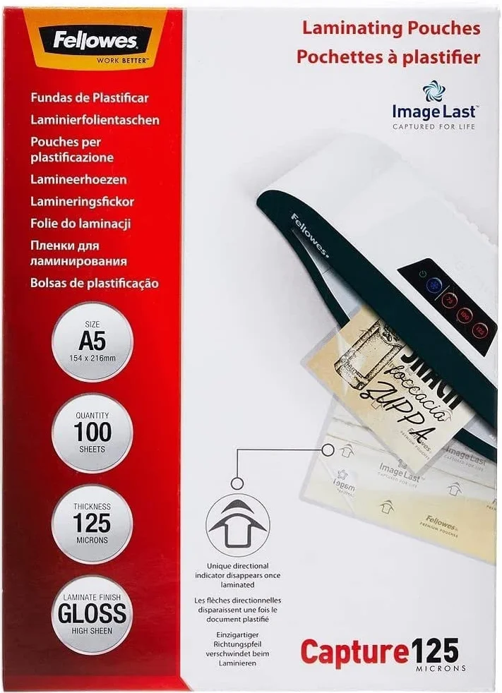 Fellowes Capture A5 125 Mikronów Błyszczące Laminujące Woreczki (100 Szt.)
