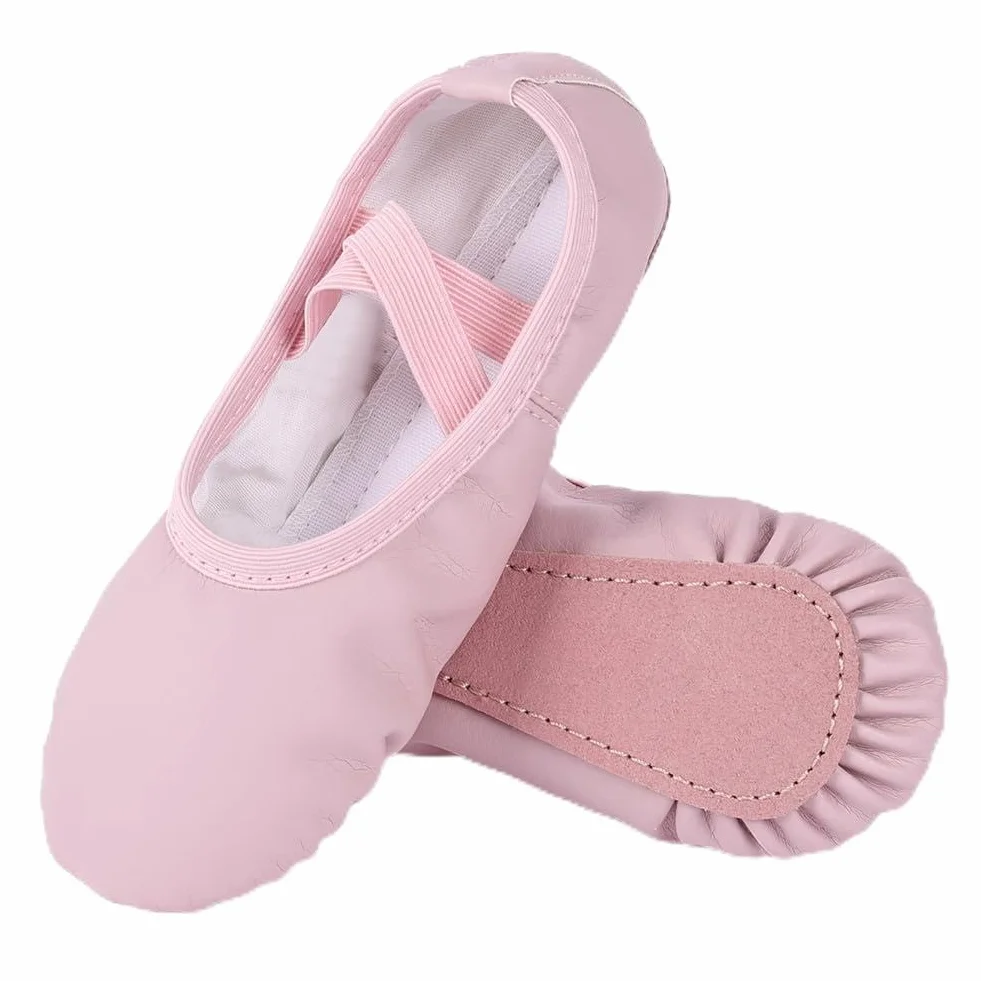 Buty baletowe dla dziewczynek – lekkie buty baletowe ze skórzaną podeszwą, różowe buty gimnastyczne dla dzieci z elastycznymi, skrzyżowanymi paskami, odpowiednie do jogi, baletu, tańca