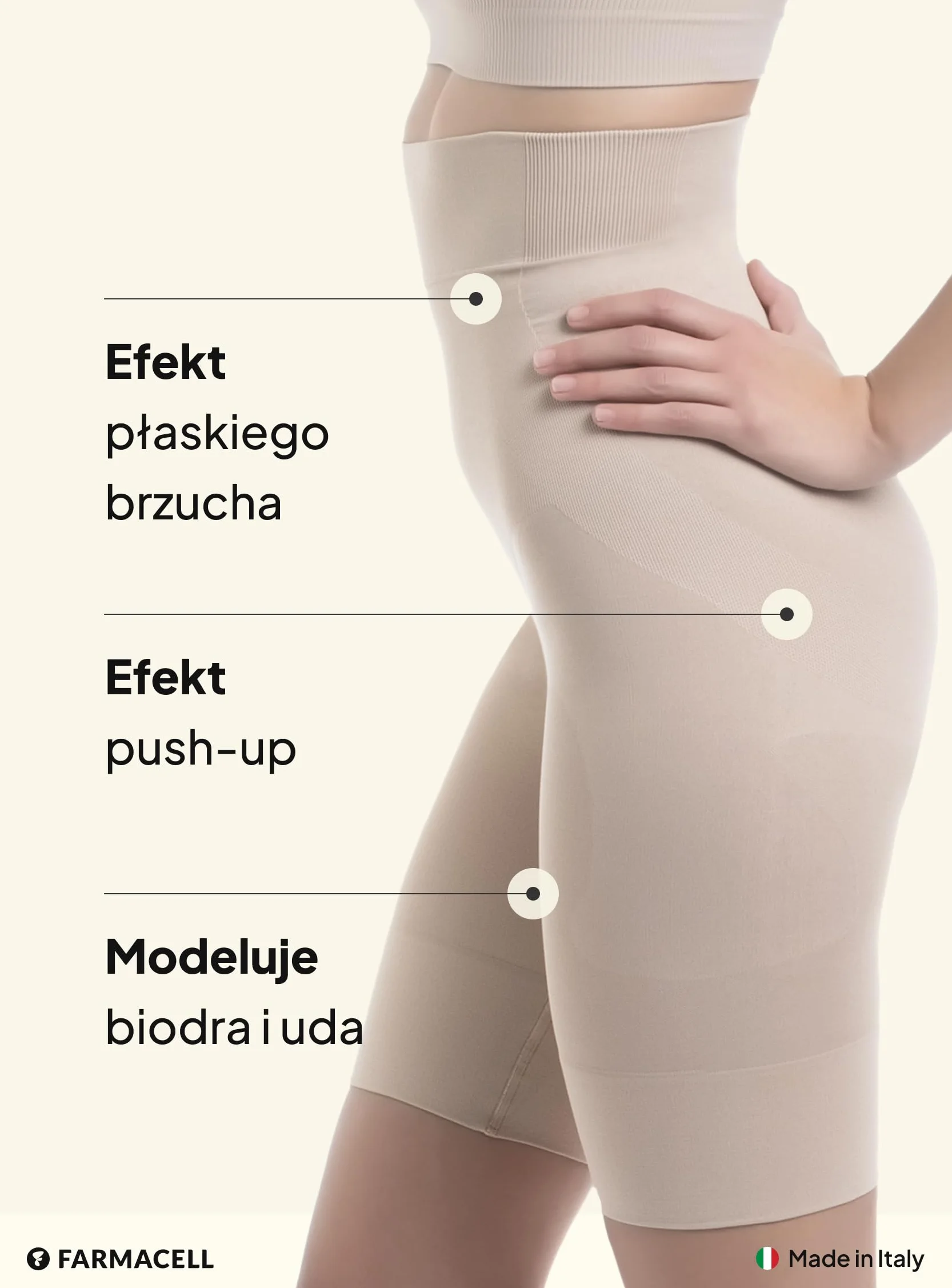 Farmacell Szorty Modelujące Damskie, Kontrolą Brzucha, Push-Up, Made in Italy, 603