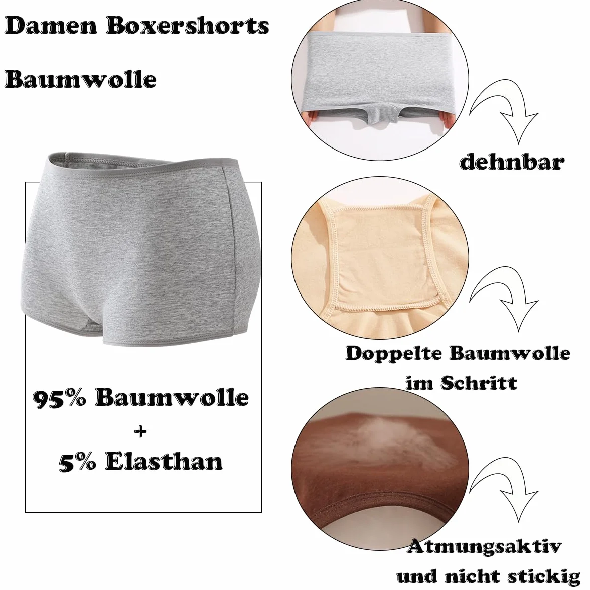 ALL OF SHE Bokserki damskie, bawełna, 6 sztuk, S, Vb-6 szt, S