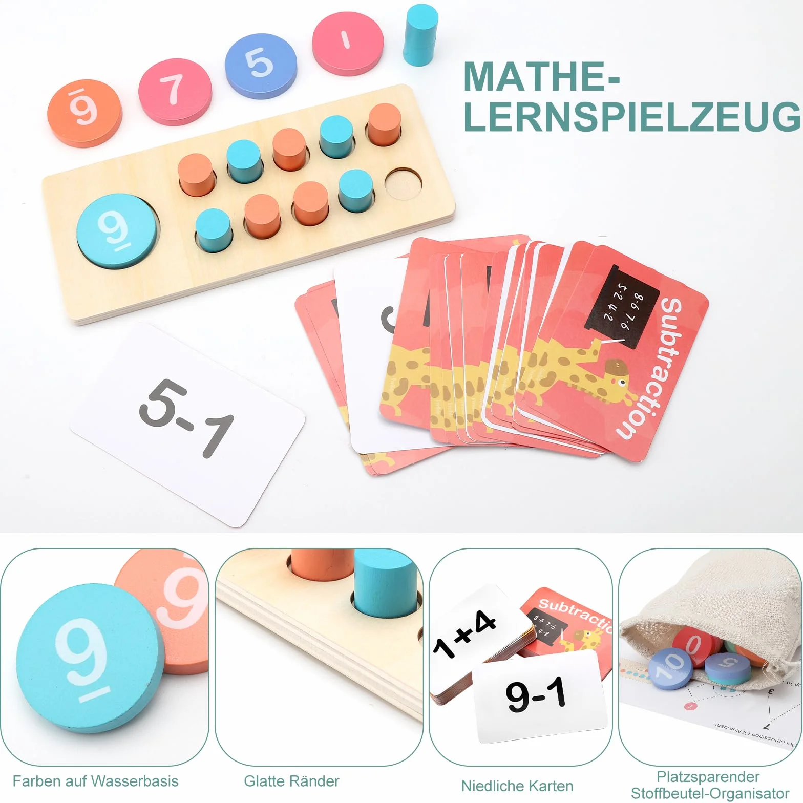 Apomoons Drewniana zabawka matematyczna, zabawki edukacyjne z torbą do przechowywania, Montessori Gry matematyczne dla dzieci, liczby, pierwsza gra edukacyjna prezent dla dzieci 4 5 6 7 lat