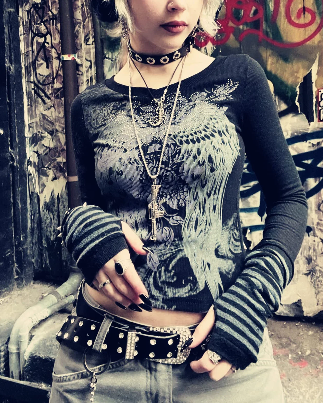 URAWESO Gotyckie ocieplacze na ramiona Emo Punk Y2k rękawy bez palców rękawiczki cosplay kostium