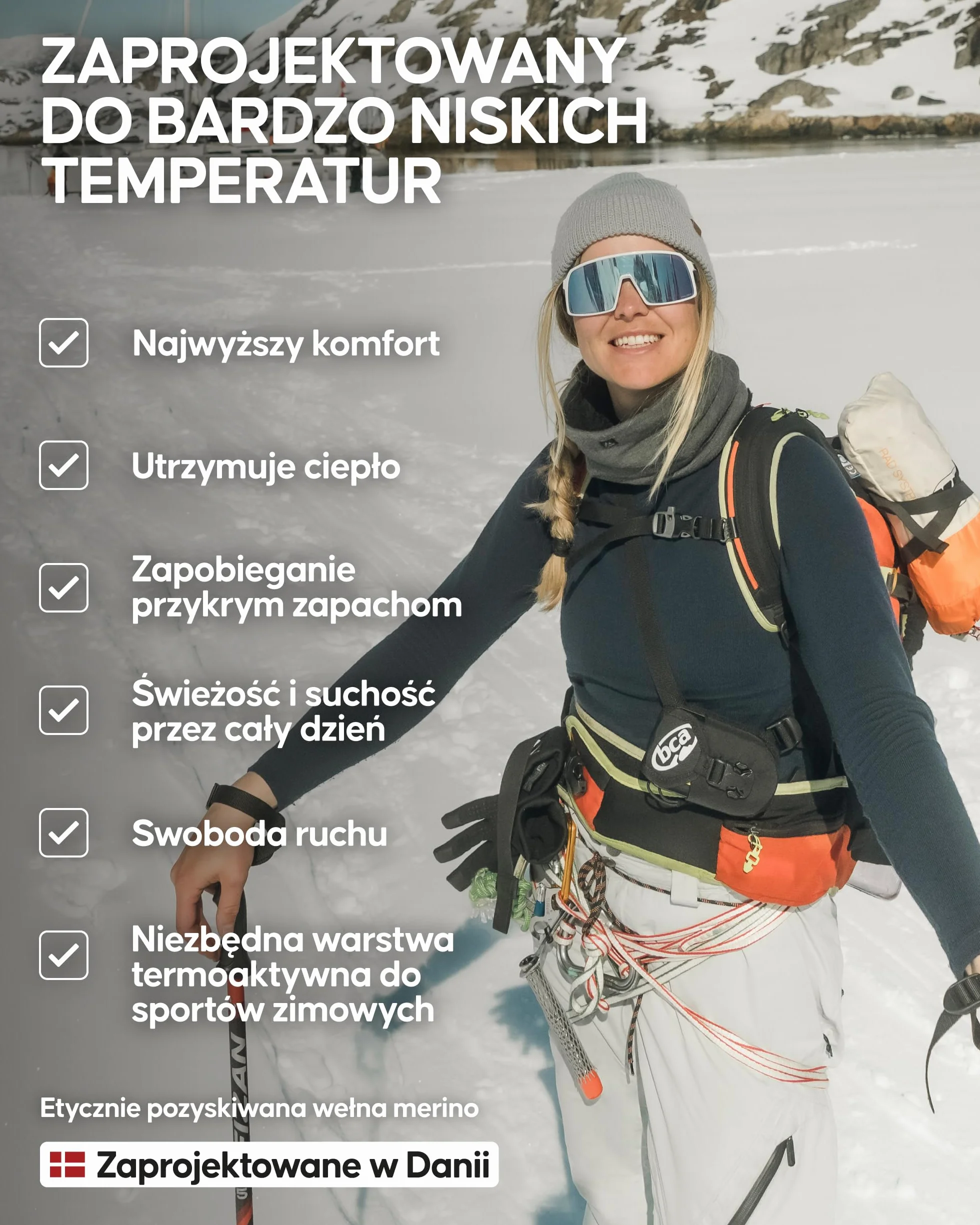 DANISH ENDURANCE Damska Koszulka Termoaktywna z Wełny Merino na Ekstremalne Zimno, Bluzka z Długim Rękawem Ciemny Granatowy XL