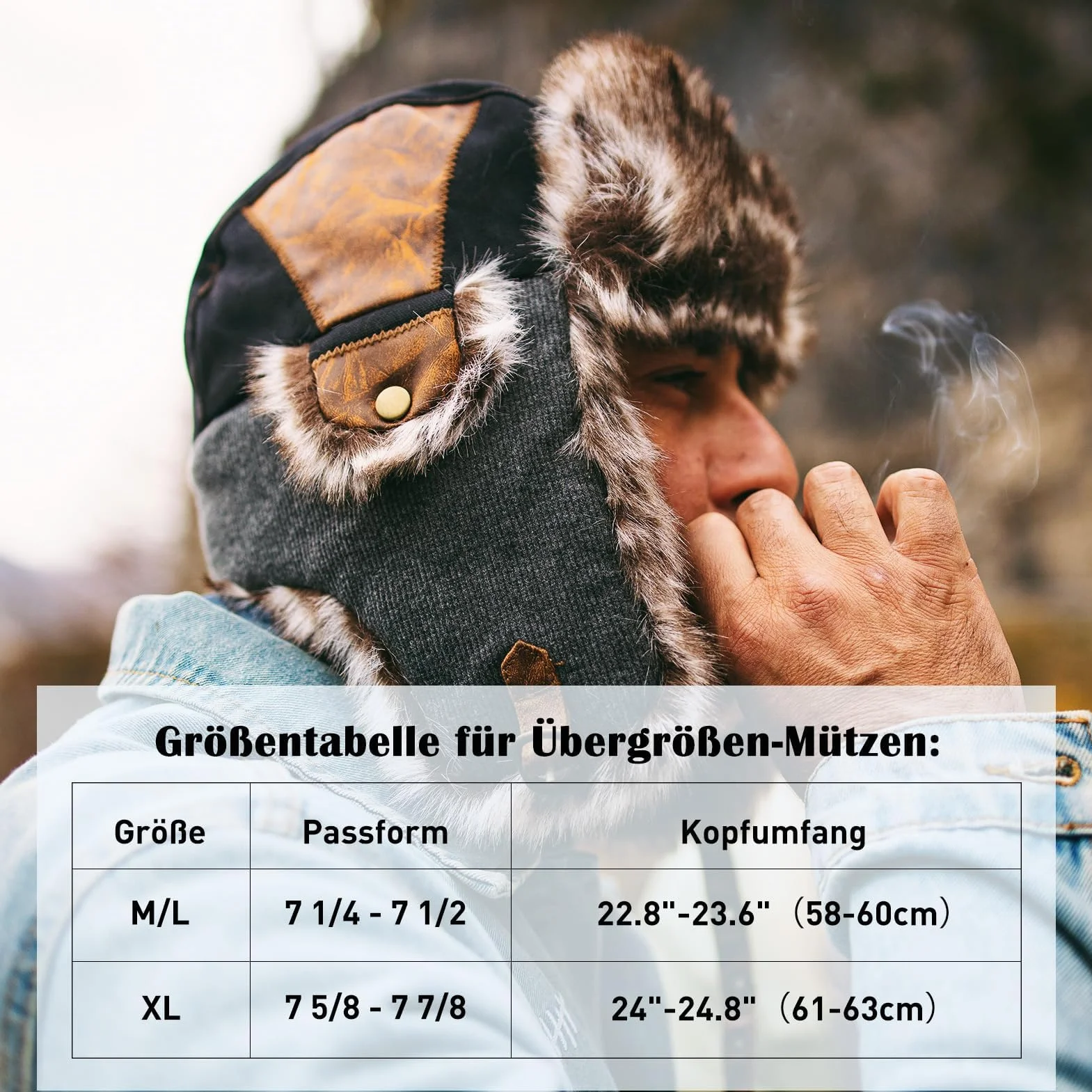 Comhats Ciepła bawełniana czapka z trapperem, unisex, czapka lotnicza, futrzana, dla dorosłych