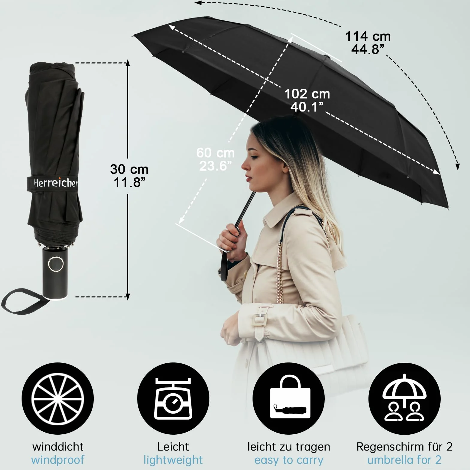 Parasol przeciwdeszczowy, odporny na burzę, duży – wiatroszczelny stojak, lekki parasol podróżny, składany, kompaktowy parasol golfowy dla mężczyzn/kobiet/dzieci/osób starszych