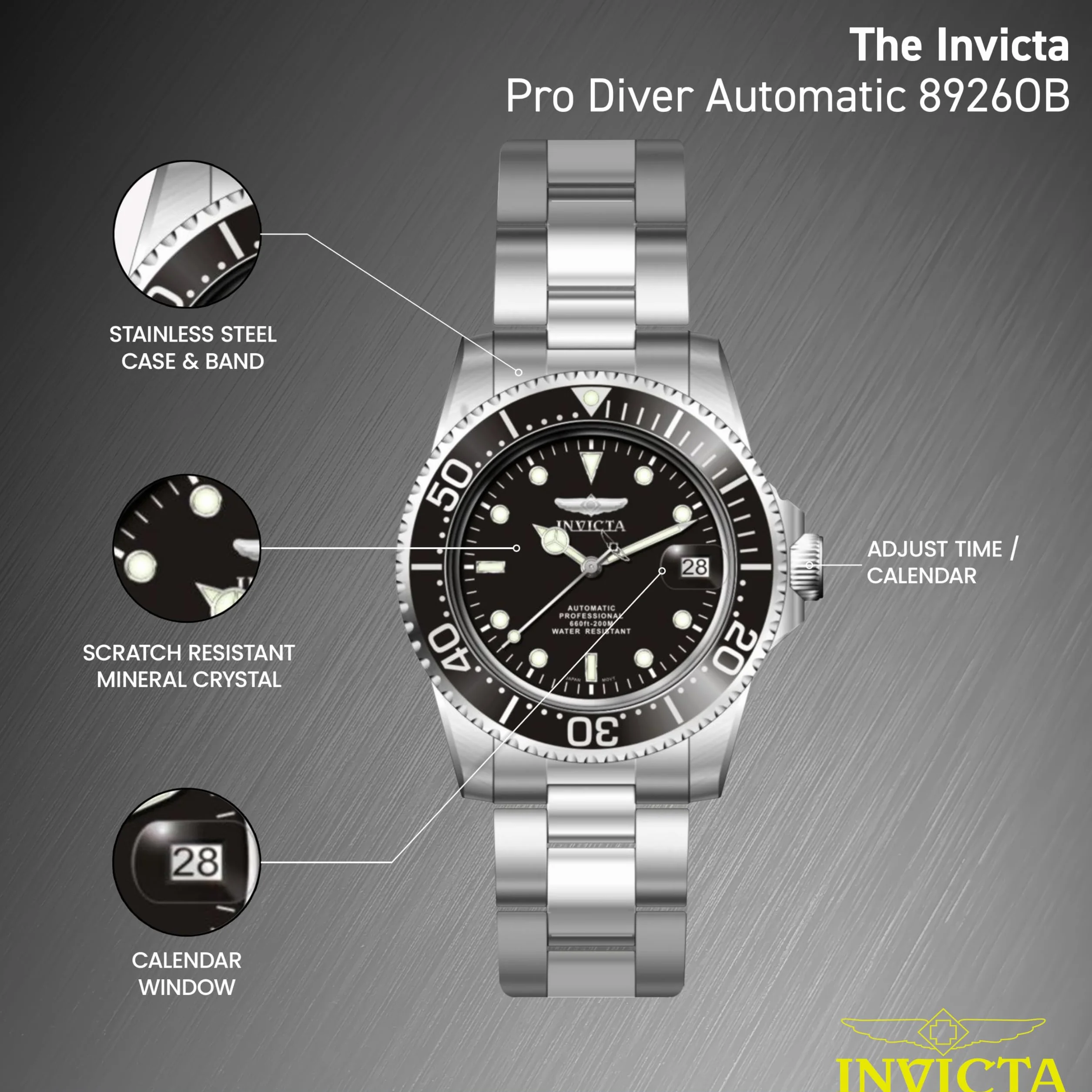 Invicta Pro Diver Męski zegarek kwarcowy ze stali nierdzewnej - 40 mm
