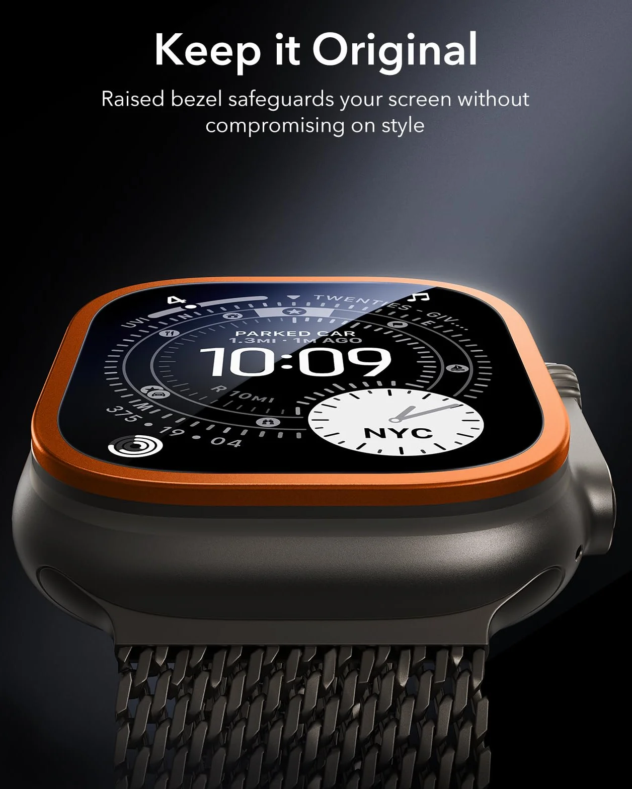 ESR Armorite Folia ochronna do zegarka Apple Watch Ultra 2/1 (2024/2023/2022, 49 mm), ochrona wyświetlacza z hartowanego szkła z aluminiową ramą, ochrona na całej powierzchni, pomarańczowa, 2 sztuki