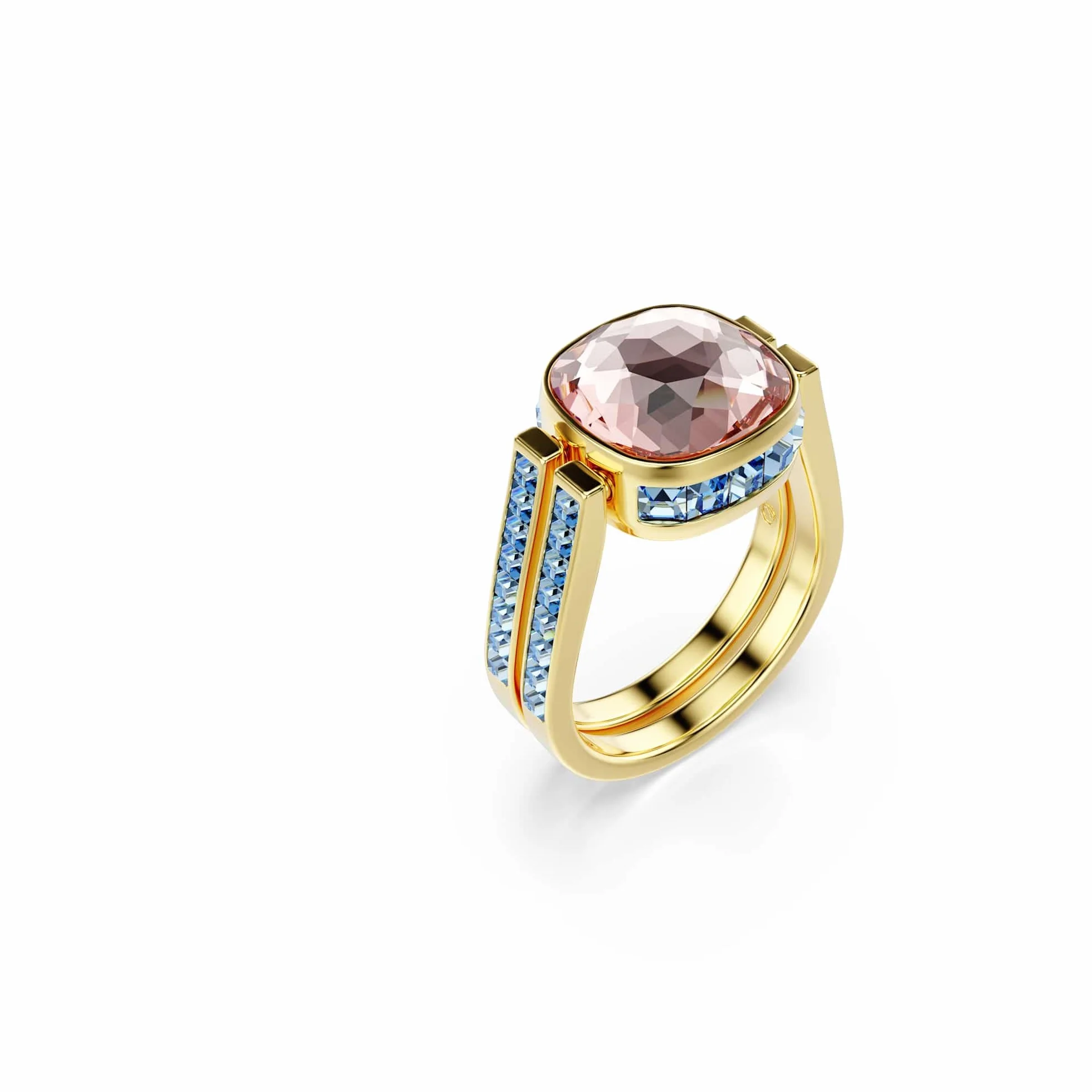 Swarovski Chroma Kolekcja pierścionek, szlif poduszkowy, wielokolorowy, pokryty w odcieniu złota