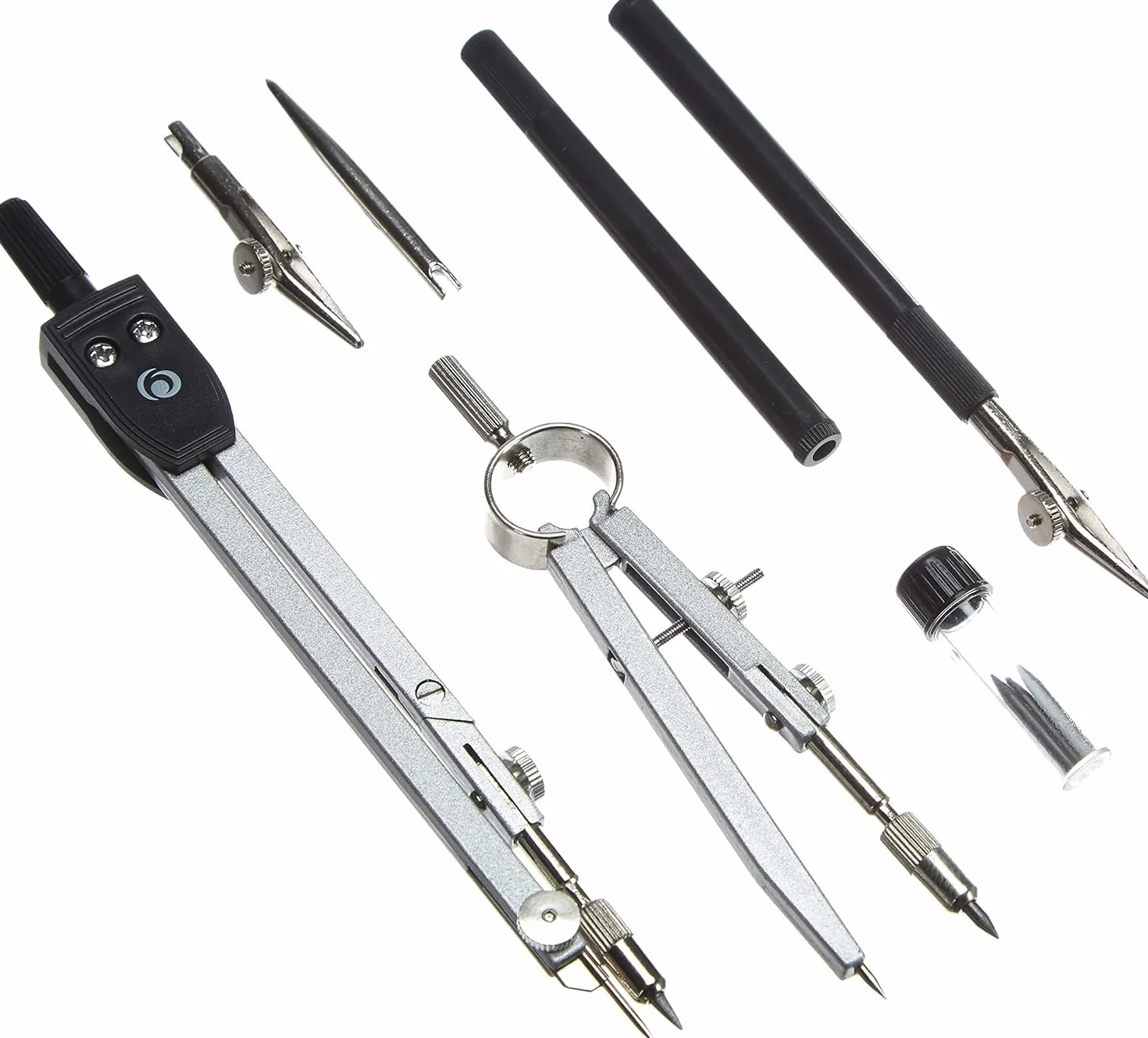 Herlitz Cyrkiel zestaw 7-częściowy | rysik w zestawie | Precyzyjny i łatwy w obsłudze | Metalowy | optymalny | optymalne do szkoły uczelni pracy | Czarny