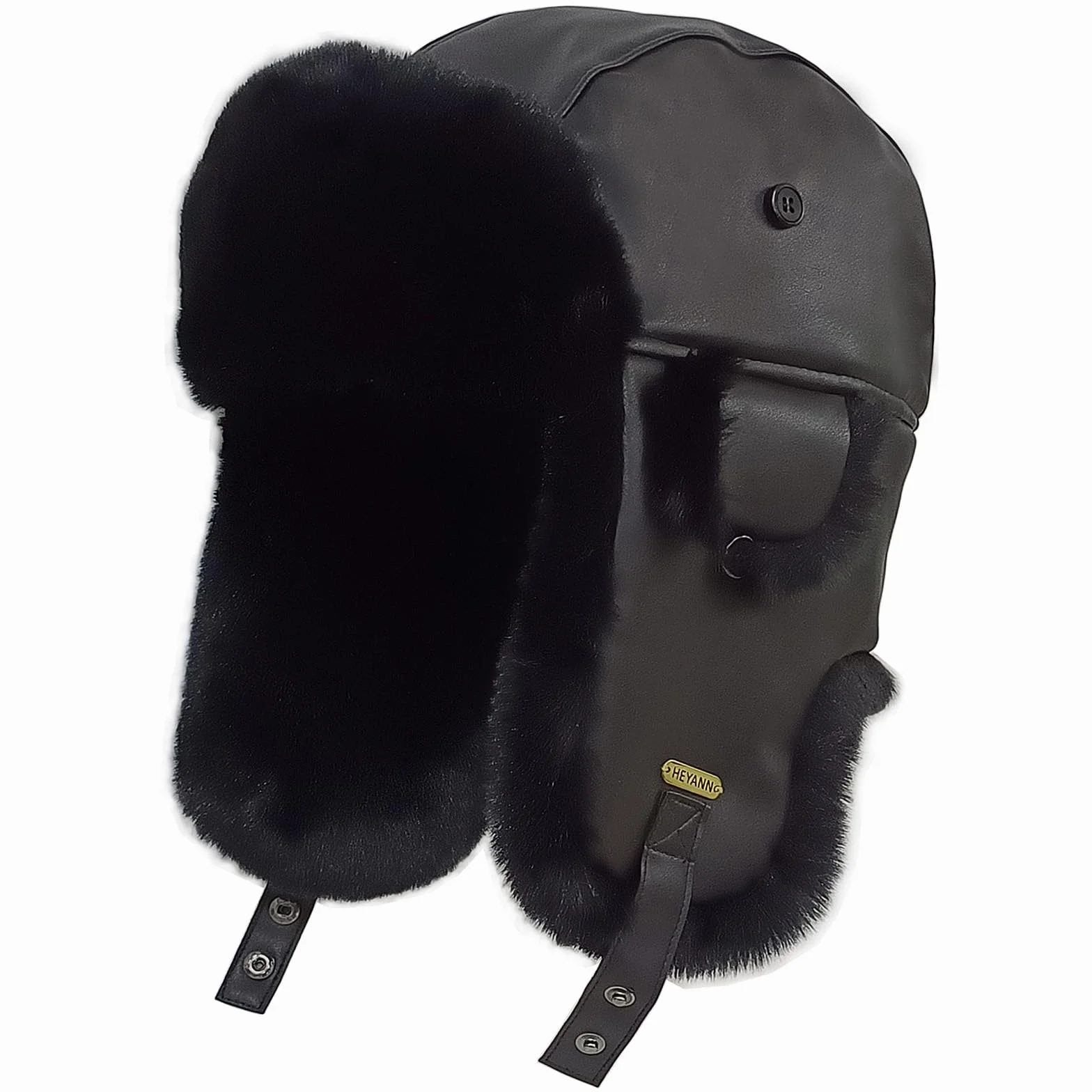 HEYANN Rosyjska czapka lotnicza dla mężczyzn i kobiet, ze sztucznej skóry owczej, zimowa czapka trapper Ushanka, ciepła czapka z nausznikami, uniseks