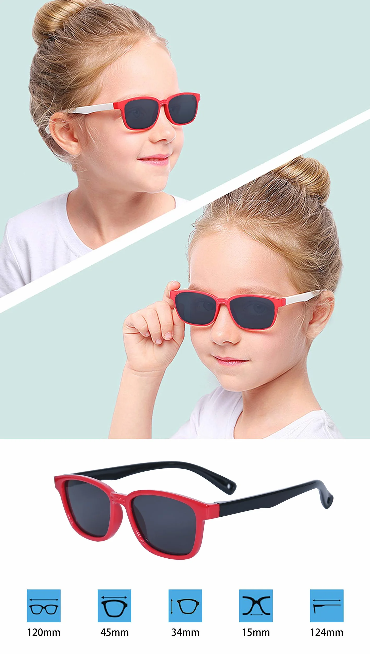 Okulary przeciwsłoneczne dla dzieci z polaryzacją dla chłopców i dziewczynek (3-8 lat) + uchwyt na okulary + woreczek na okulary przeciwsłoneczne