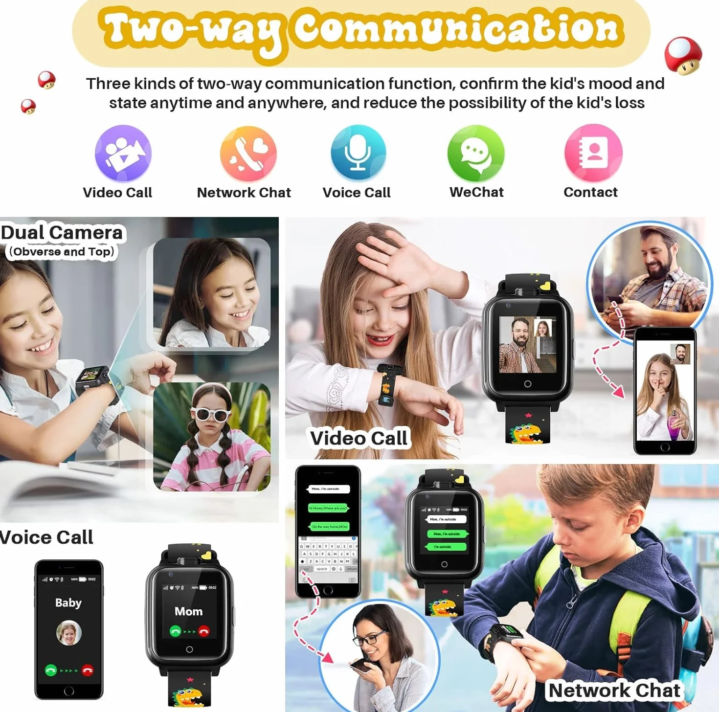 OKYUK Smartwatch 4G z Trackerem GPS dla Dzieci, Podwójna Kamera, 2-Kierunkowe Połączenia Głosowe i Wideo, Powiadomienie SOS, Bezpieczny dla Uczniów 3-12 Lat