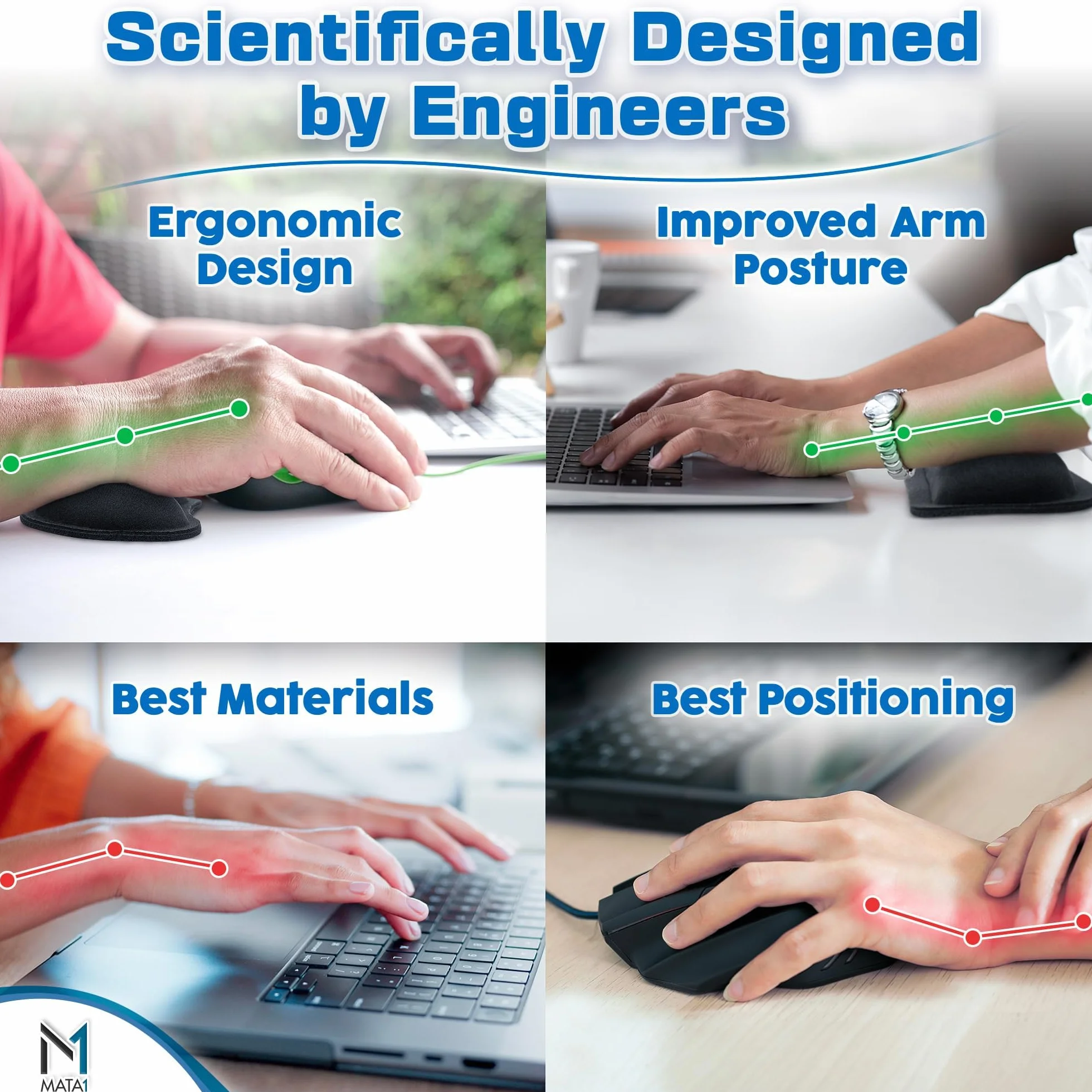 Keyboard Wrist Rest Pad w/Mouse Arm Support (Black), Comfortable Memory Foam Cushion Gel Rests for Typing & Elbow Pain Relief
