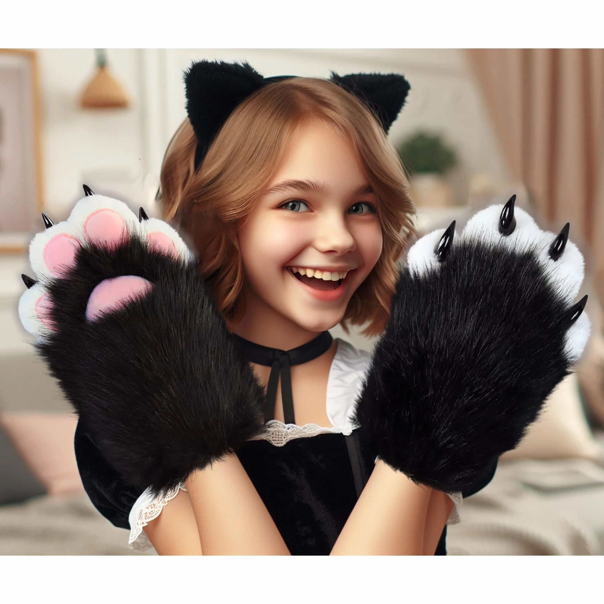 Therian futrzane łapy, sztuczne futro, rękawice Therian z pazurami, futrzany kostium Cosplay, kostium kota, wilka, lisa, jeden rozmiar