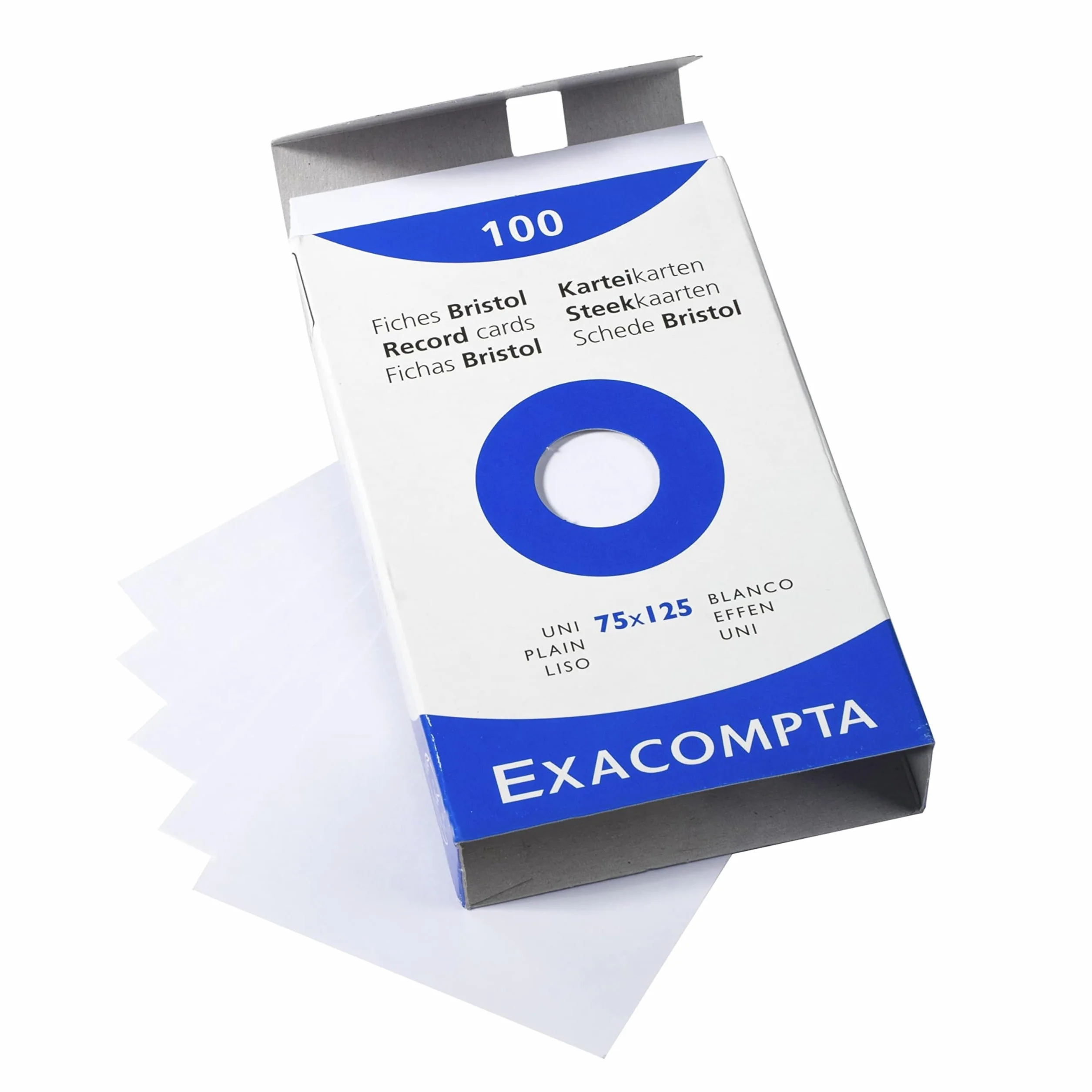 Exacompta 13301E Karty indeksowe - fiszki - zwykły nieperforowany karton - 75x125mm - 100 sztuk - kolor: biały