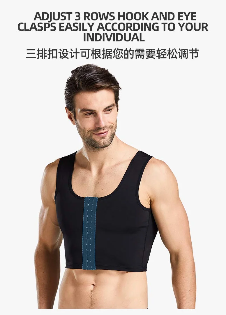 BaronHong Men's Body Shaper Chest Binder Płaska kompresja 3 rzędy zapięcie biust gorset kamizelki
