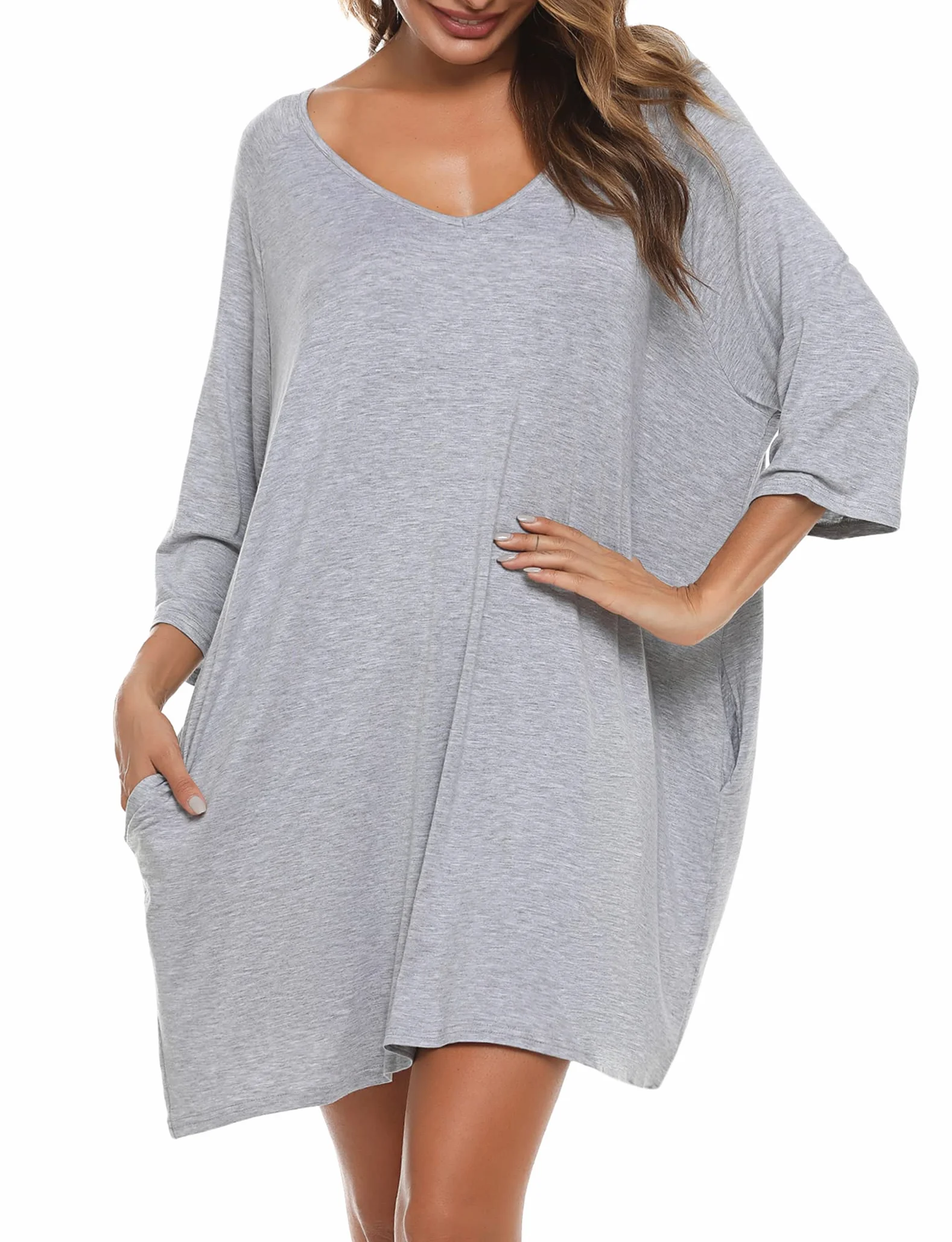 Bresdk Koszule nocne Damskie Super Miękkie Bawełniane Koszula Nocna Damska Plus Size Krótki Rękaw 3/4 Piżama Elegancka Bielizna Nocna
