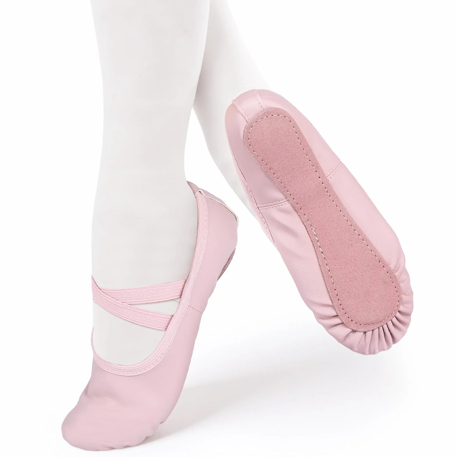 Buty baletowe dla dziewczynek – lekkie buty baletowe ze skórzaną podeszwą, różowe buty gimnastyczne dla dzieci z elastycznymi, skrzyżowanymi paskami, odpowiednie do jogi, baletu, tańca