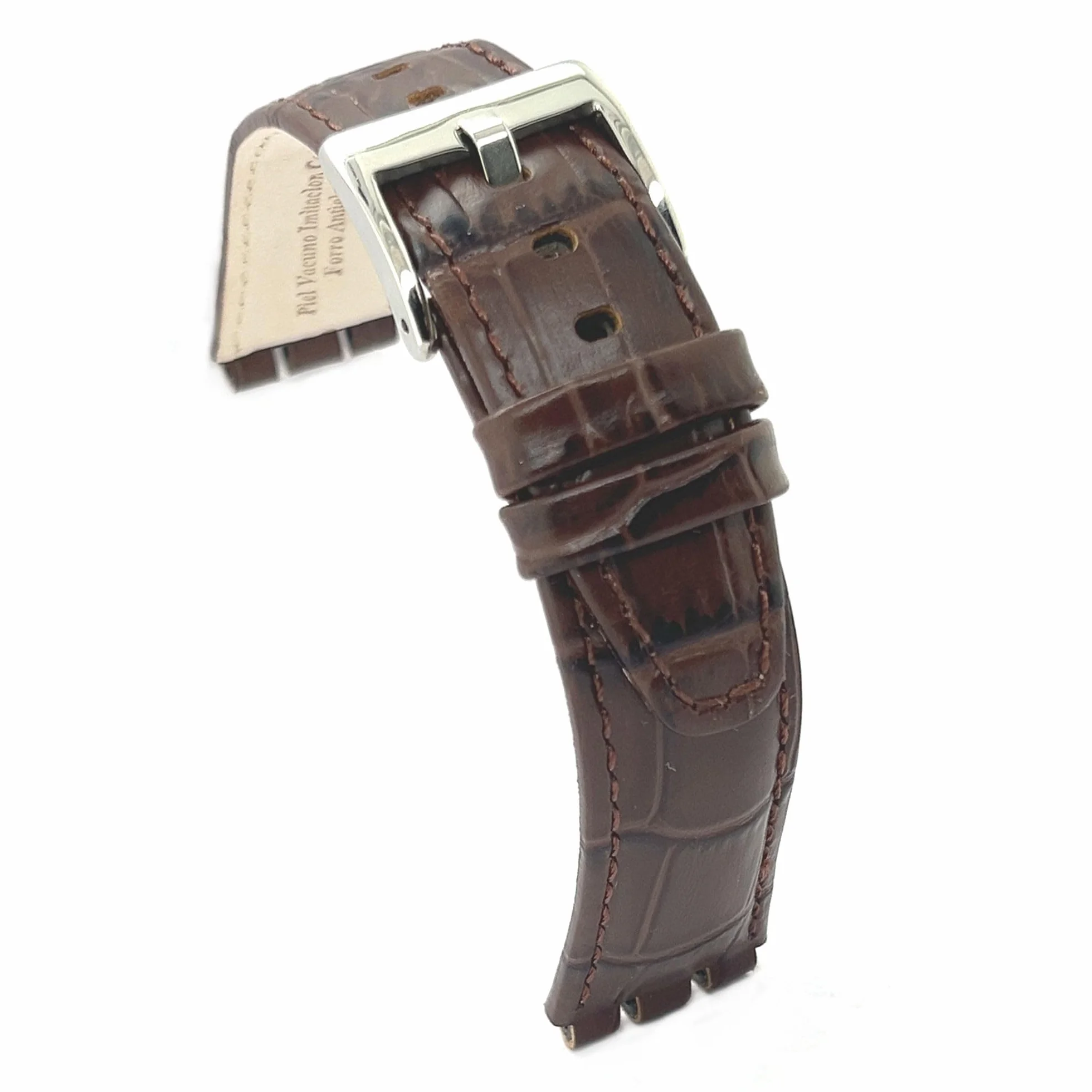 Paski do zegarkow skorzane Diloy kompatybilny z Swatch Irony i Scuba Skóra z grawerowanym Krokodylem Aligator 21-23mm Model 328