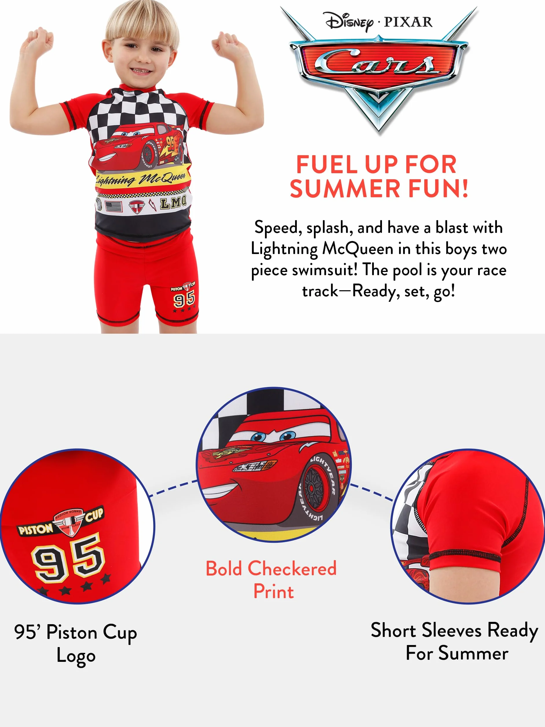 Disney Cars Lightning McQueen dwuczęściowy kostium kąpielowy dla chłopców