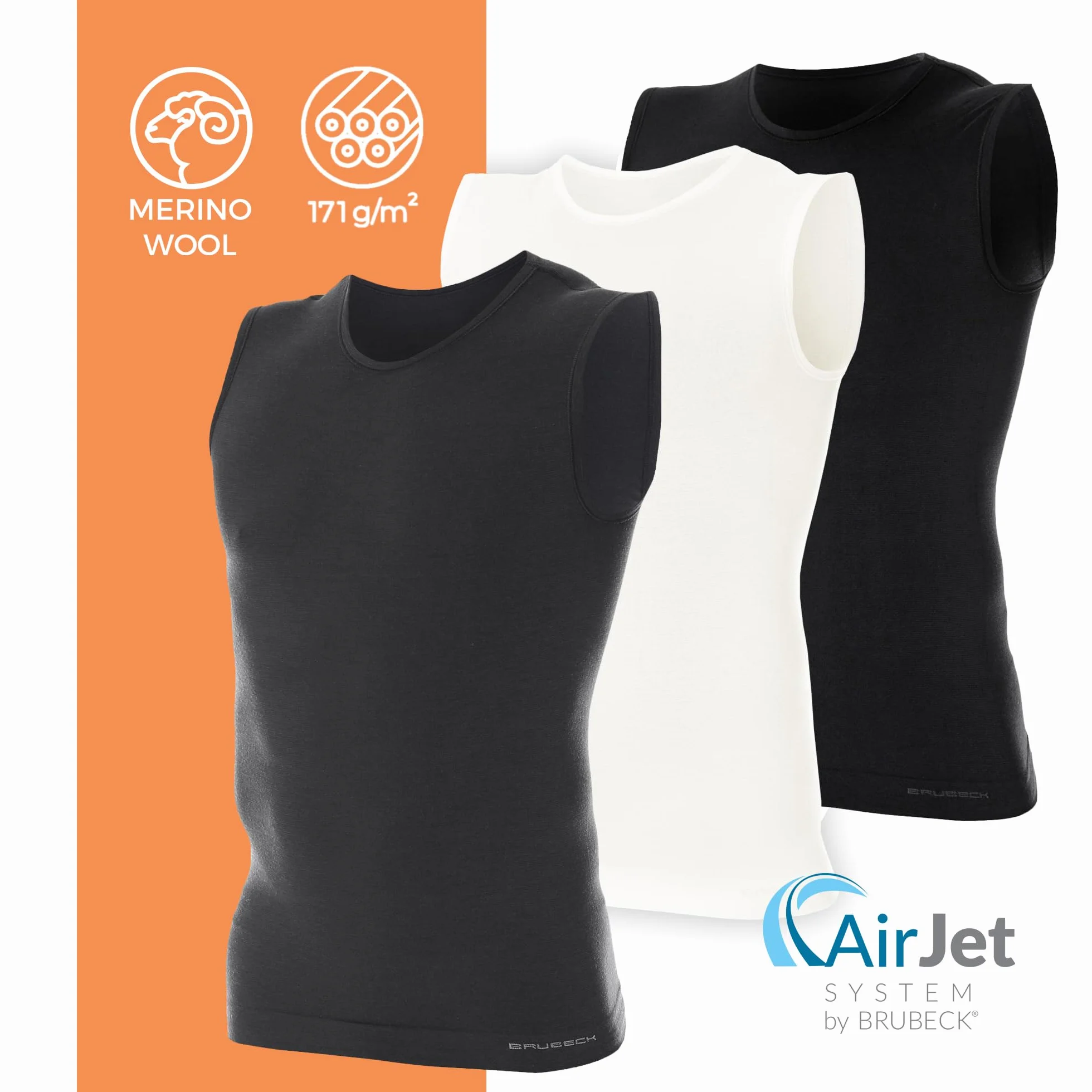 BRUBECK Męski tank top | bez rękawów | oddychający | sportowy | koszulka funkcyjna | górna część | 41% wełna z merynosów | SL10160