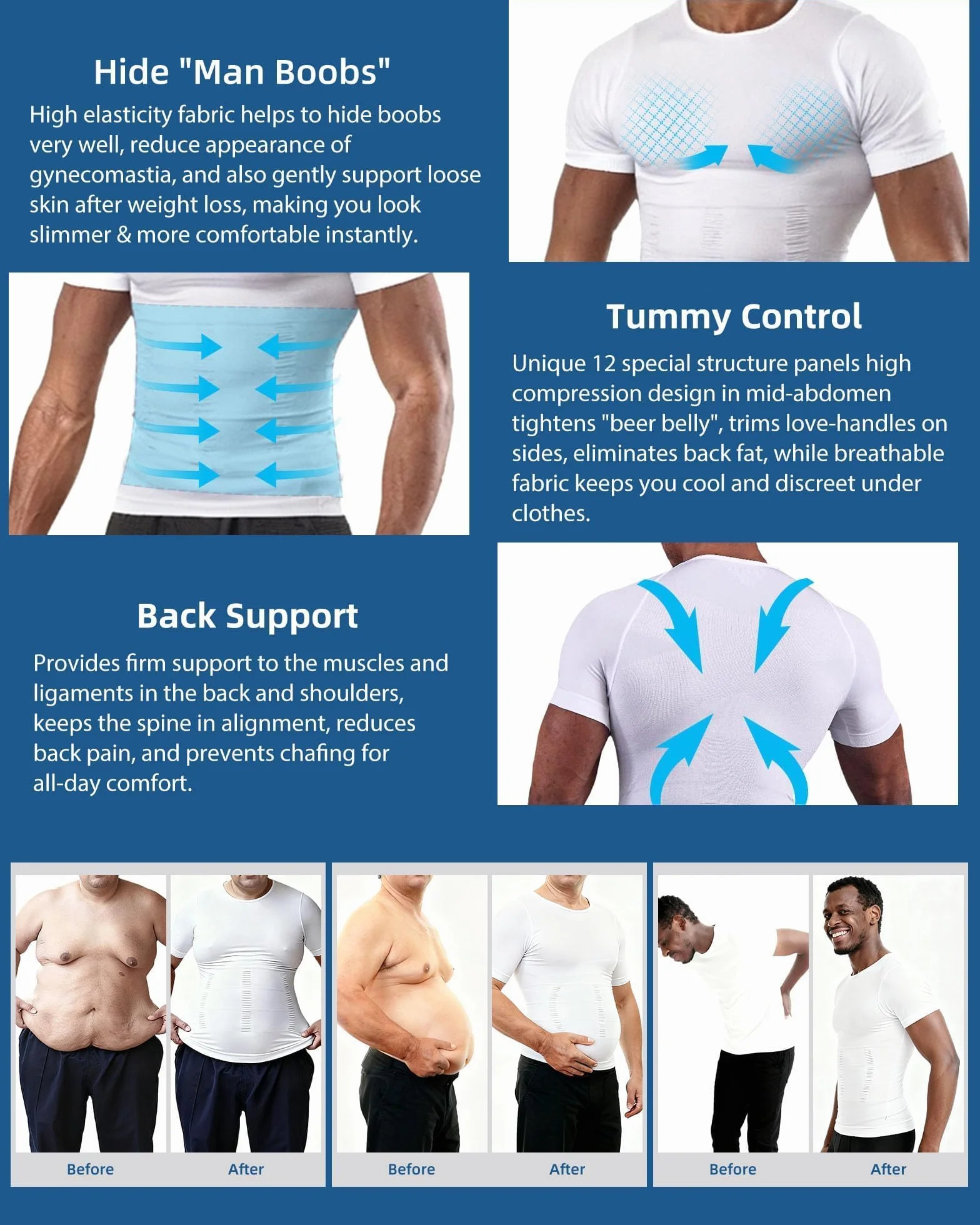 KOCLES Męska koszulka modelująca sylwetkę kompresyjna chłodząca bielizna modelująca podkoszulek Mężczyźni Mens Body Shaper Compression Cooling T Shirt Shapewear Undershirt