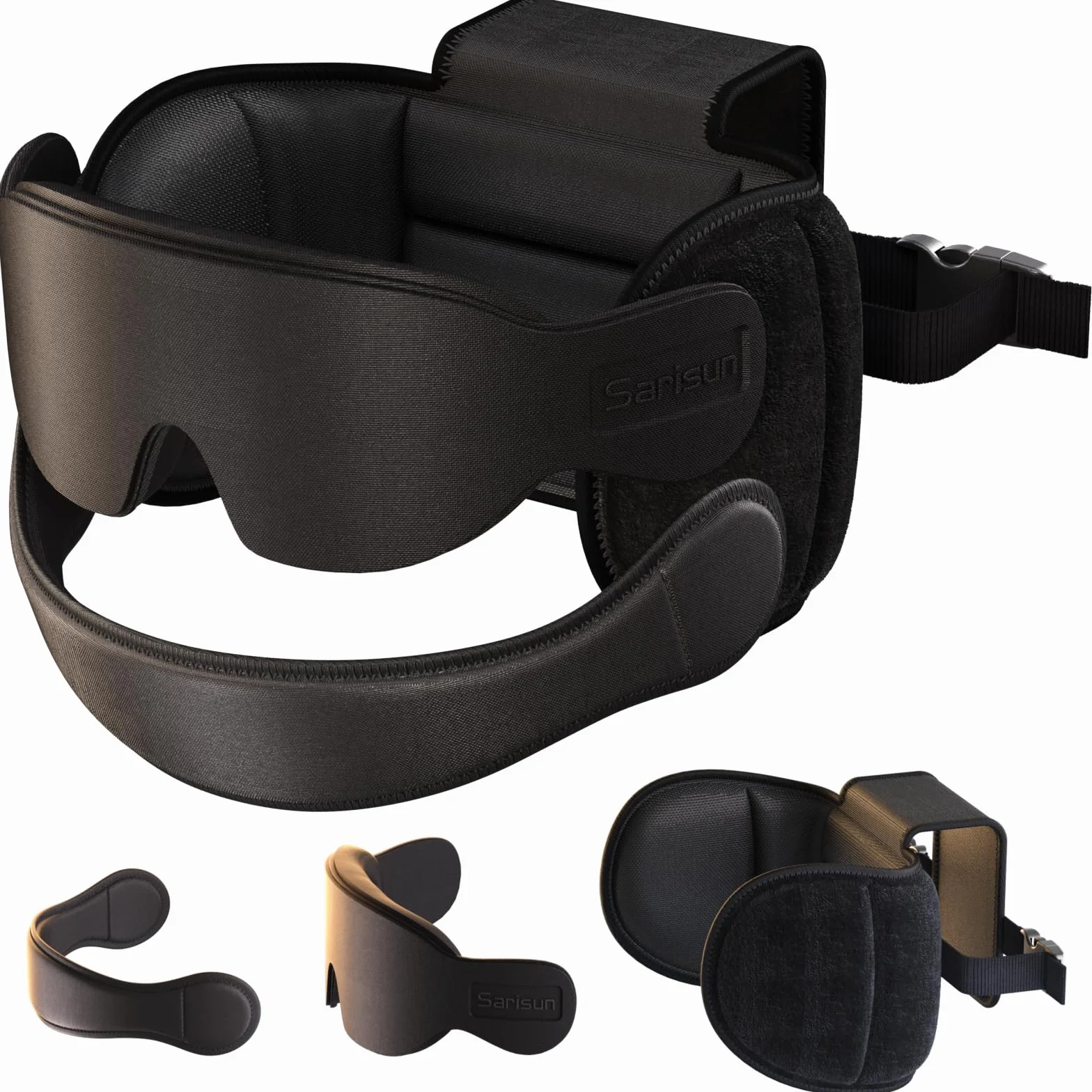 SARISUN Poduszka podróżna z paskiem pod brodę, poduszka samolotowa z maską na oczy 3D do spania, wsparcie 360°, opaska na głowę samolotu dla tanich lotów, ważne rzeczy podczas długich lotów