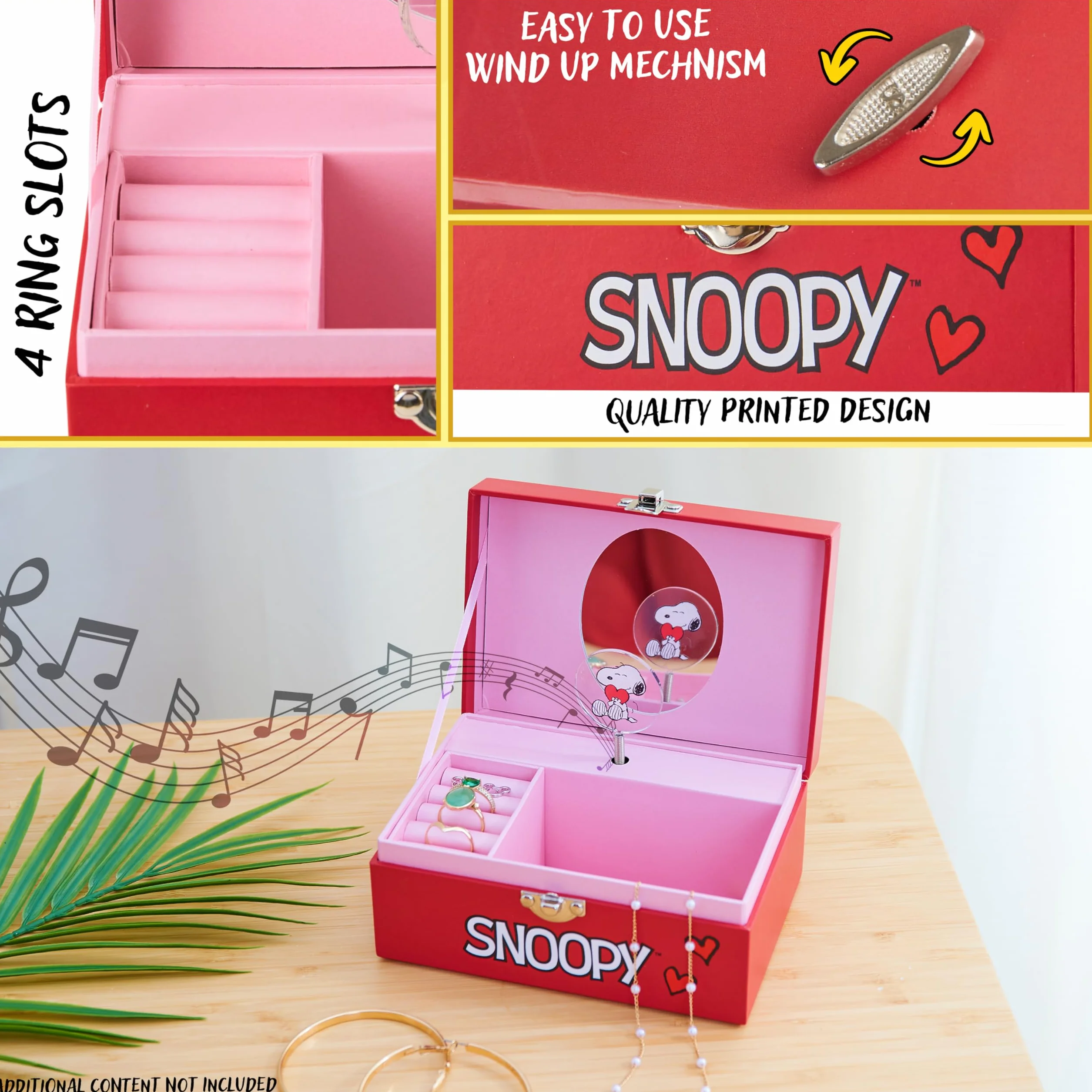 Peanuts Snoopy Muzyczna skrzynka na biżuterię dla dziewczynek z przegródkami - Prezenty dla dziewczyn