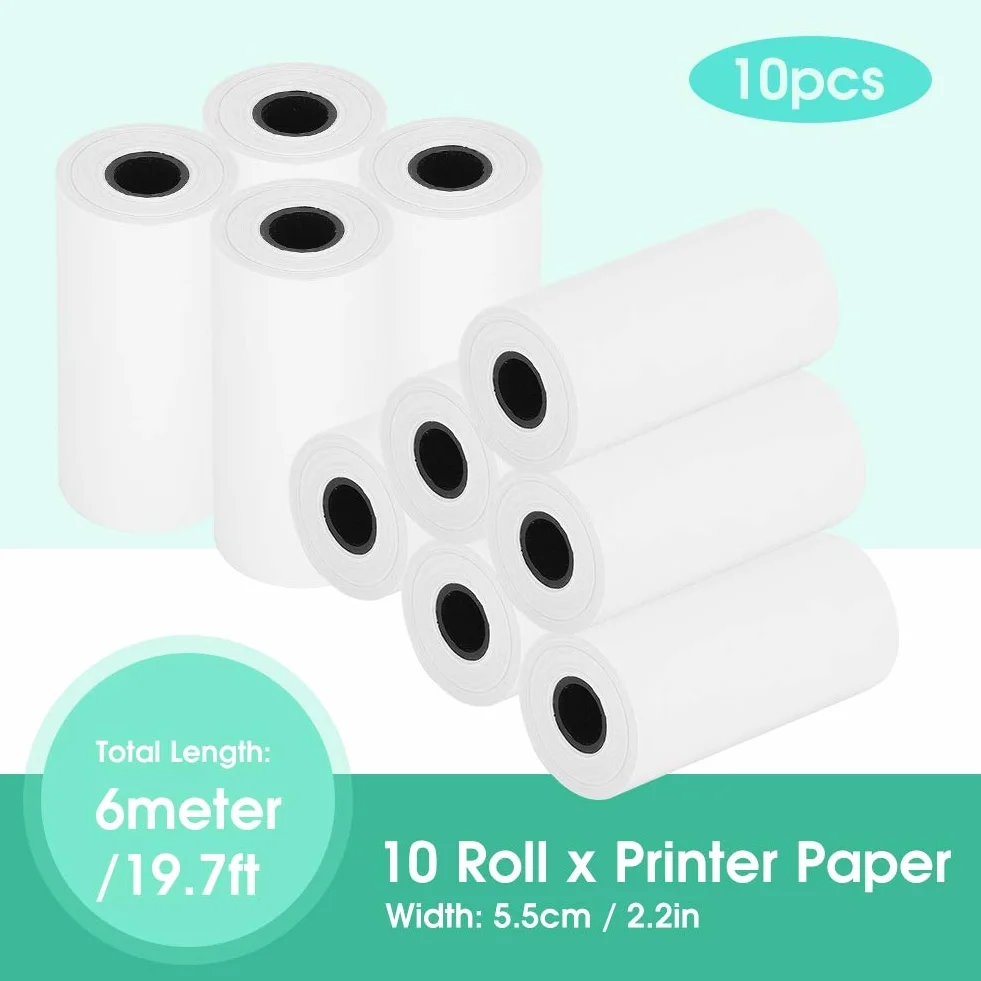 Rolka papieru termicznego, papier do druku błyskawicznego dla dzieci, 5,6 cm x 6 m, 10 szt