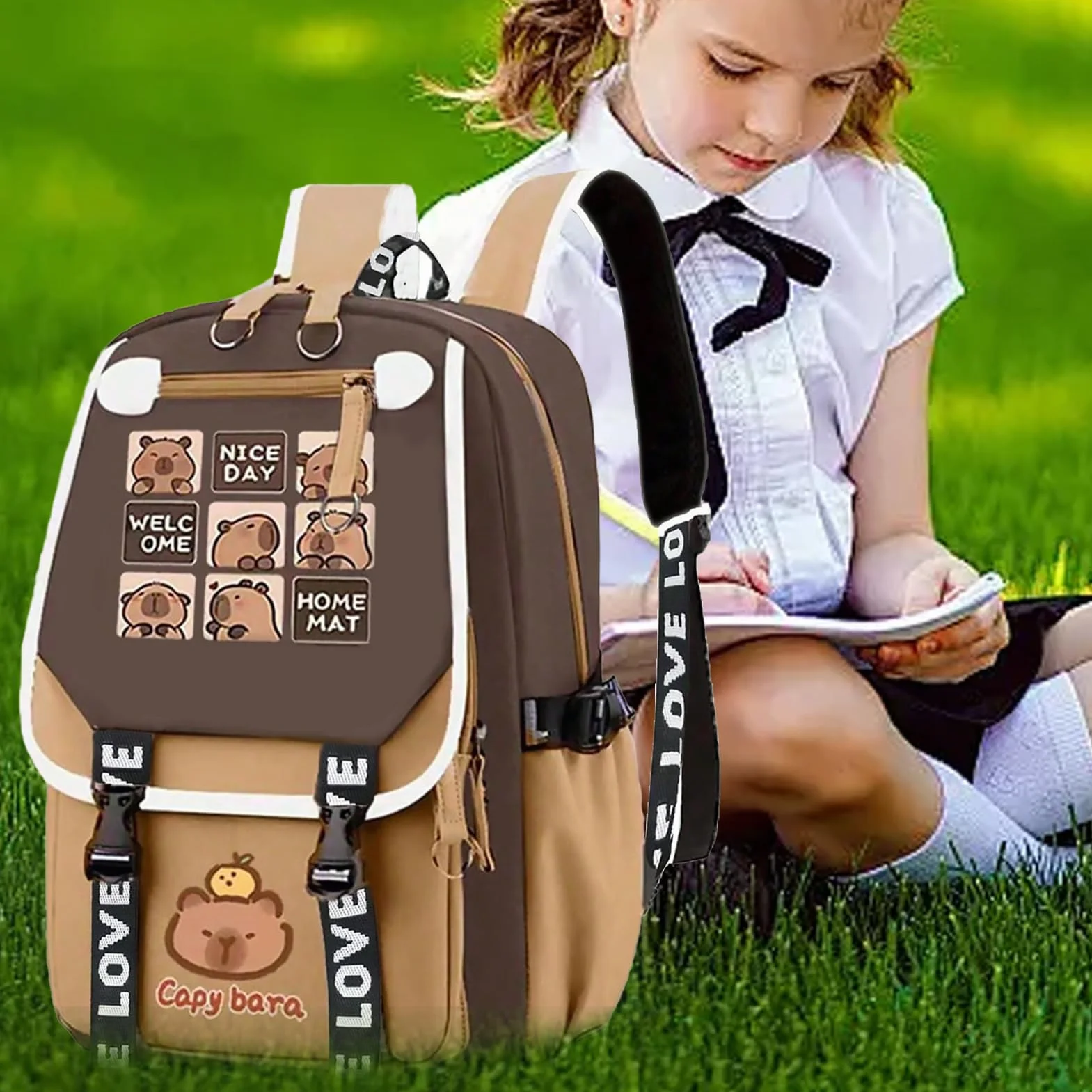 Plecaki szkolne dla dziewczynek, urocza torba na książki Capybara Junior, plecak dziecięcy z torbą listonoszką i piórnikiem, trwały, wygodny design dla nastolatków, chłopców, dziewcząt, a, Refer