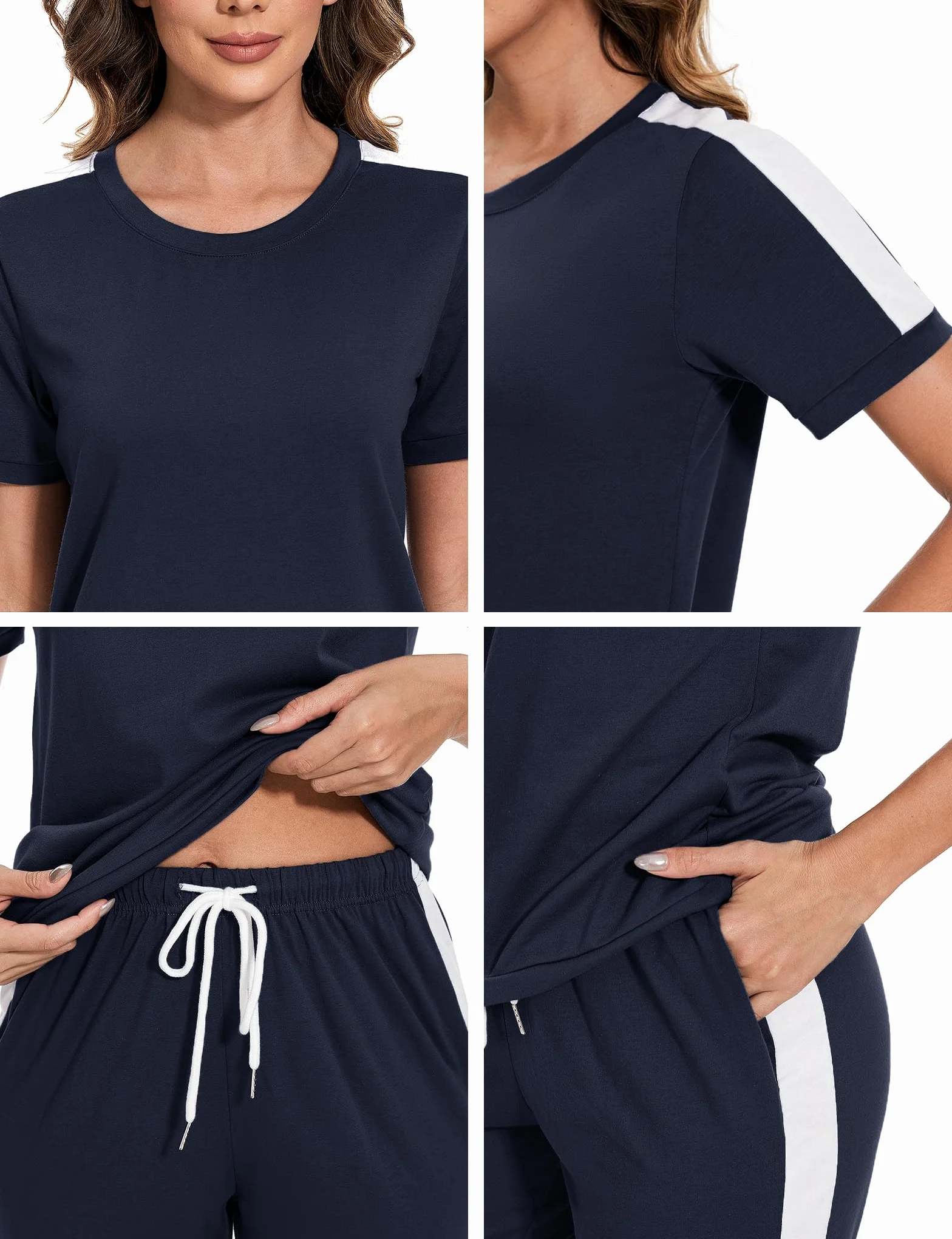 Aottori Dres do joggingu, damski zestaw, okrągły dekolt, krótkie rękawy, dwuczęściowy, elegancki strój domowy, strój rekreacyjny