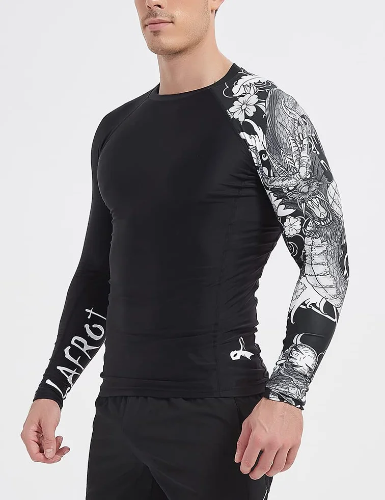 LAFROI Męska koszulka termoaktywna z długim rękawem, UPF 50+ Performance Fit, Kompresja, Rash Guard - CLYYB