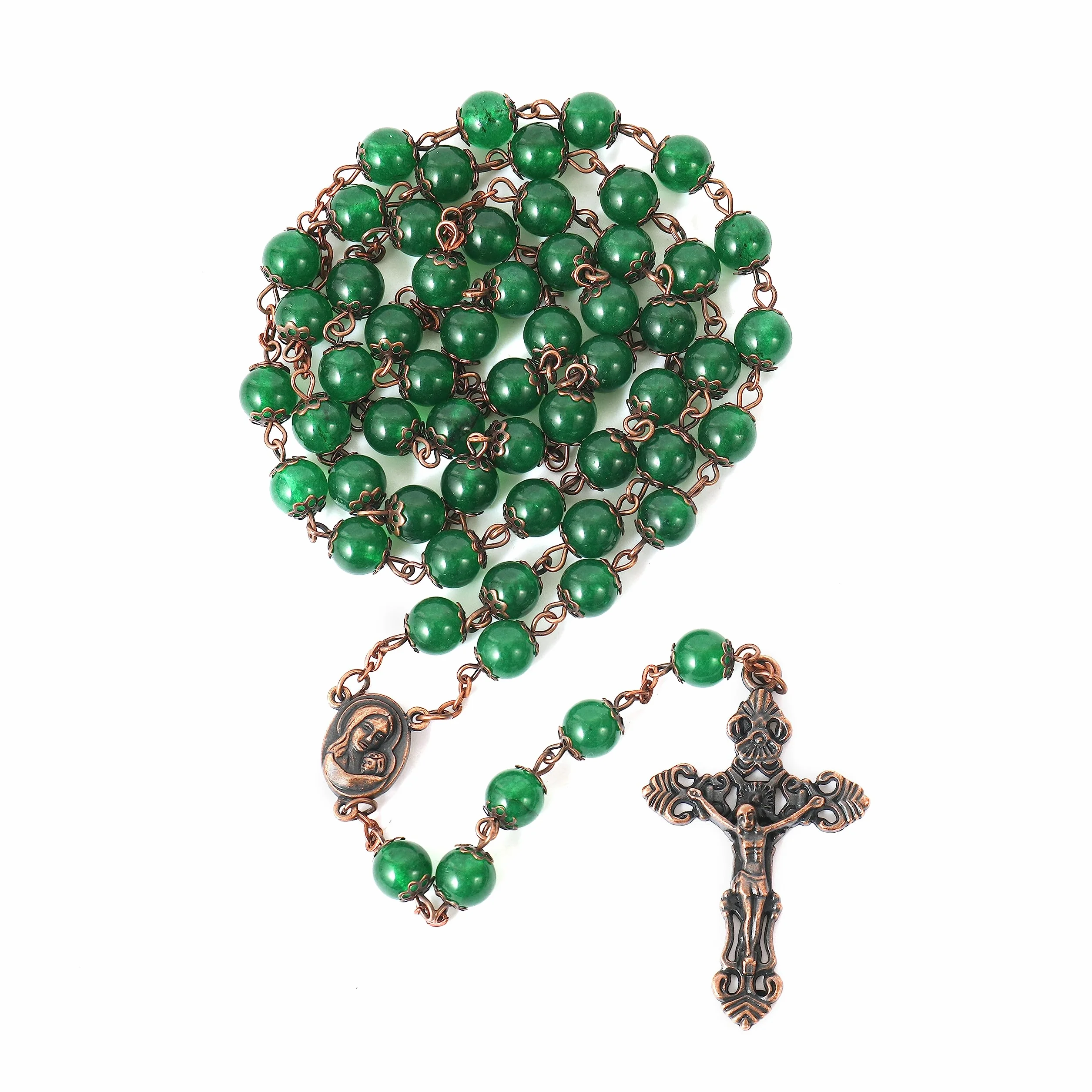 Vintage Design różaniec koraliki z kamienia naturalnego 8mm naszyjnik medal świętej ziemi i krzyż krucyfiks różańce religijne kolekcja Terra Santa Jerusalem