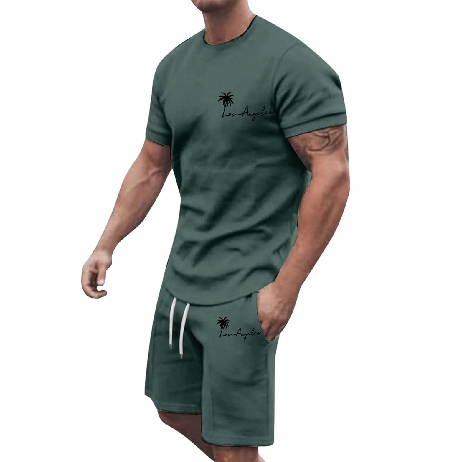 Odzież sportowa Dresy dla mężczyzn 2 szt. Kombinezony sportowe Męskie Stylowe Letnie Nadruk Koszulka I Szorty Strój Lekki Oddychający Athleisure Sportwear Outdoor Dresy Odzież