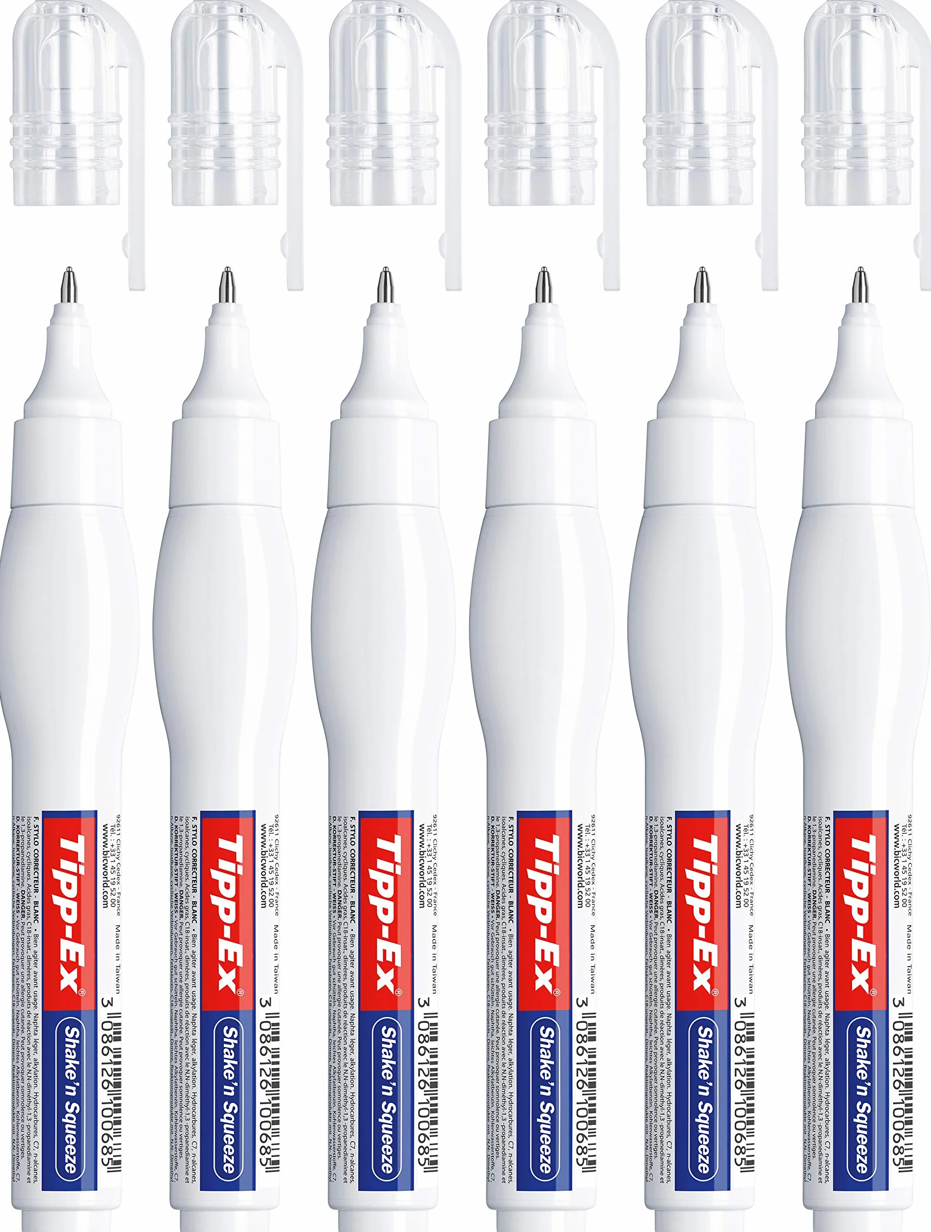 Tipp-Ex Shake 'n Squeeze korektor (dokładna i szybkoschnąca korekta, blister 6 x 8 ml)