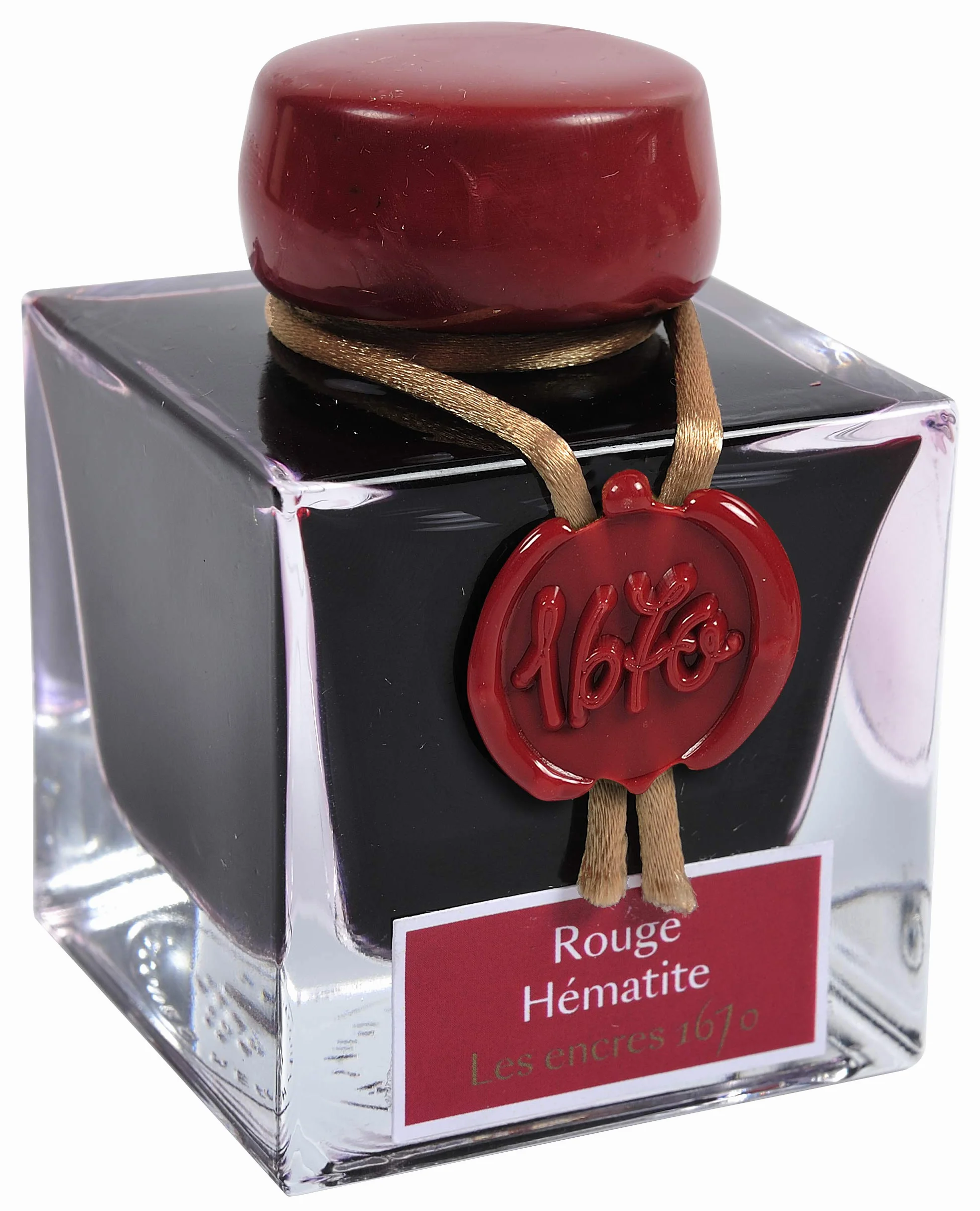 Jacques Herbin 15026JT – Butelka atramentu z drobinkami złota 1670 do pióra wiecznego, długopisu wiecznego, stalówki szklanej i obsadki – 50 ml, Hematytowa czerwień