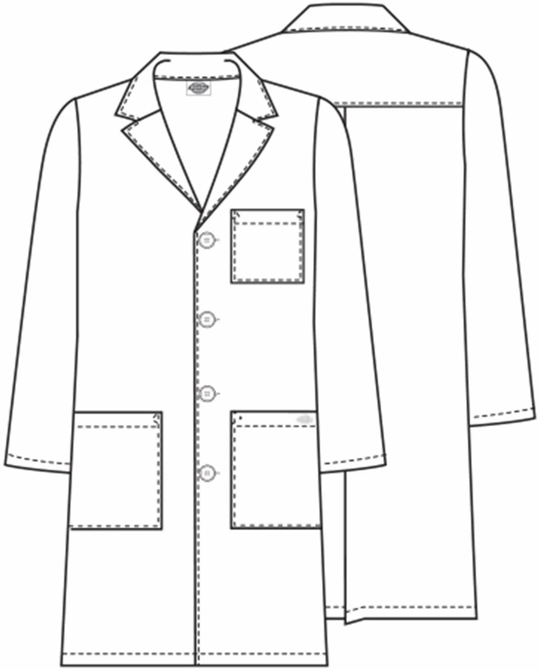 Dickies Fartuch laboratoryjny unisex dla kobiet i mężczyzn, długość 102 cm, zapinany na guziki z przodu, z 3 kieszeniami – model 83403