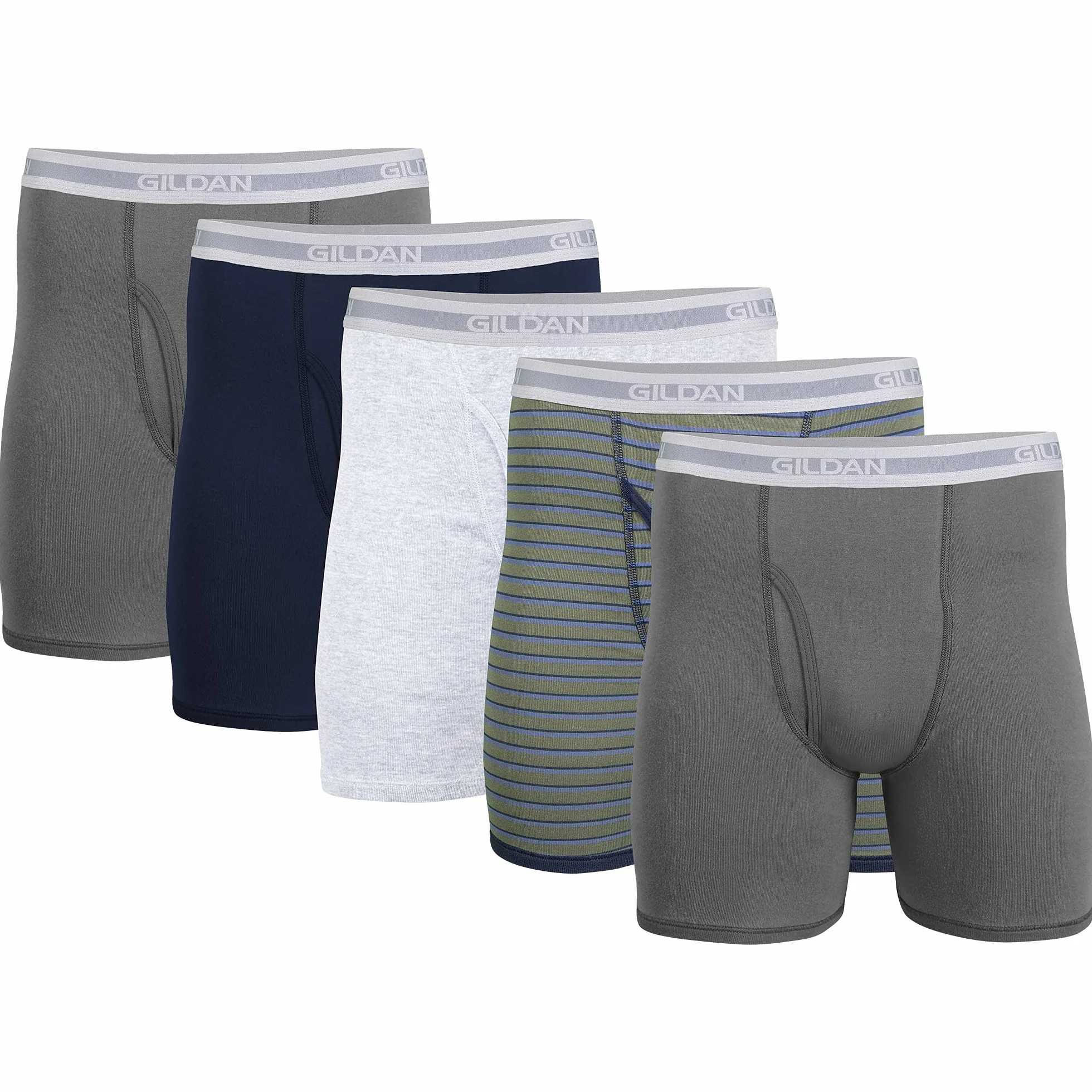 Gildan Men's Underwear Boxer Briefs, Multipack, Charcoal/Navy/Sport Grey/Military Stripe/Charcoal (5-Pack), Large
