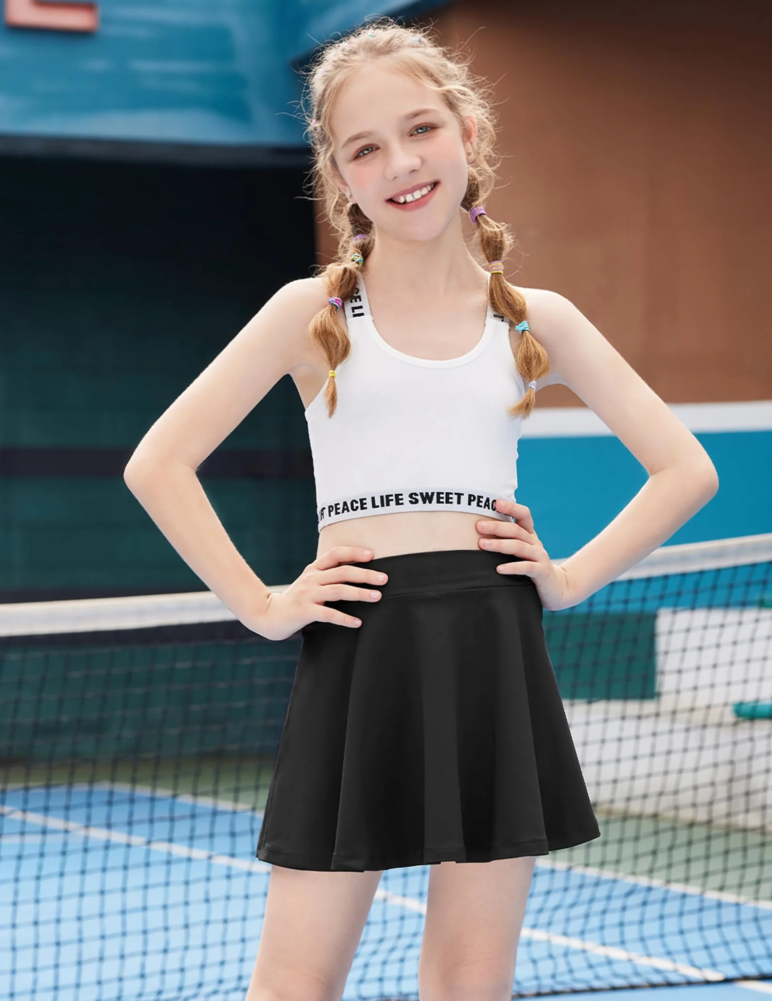 Arshiner Spódnica dla dziewcząt, spódnica tenisowa ze spodniami, wysoka talia, spódnica sportowa, linia A, plisowana spódnica dla dzieci, spódnica cheerleaderki z kieszeniami, 6-15 lat