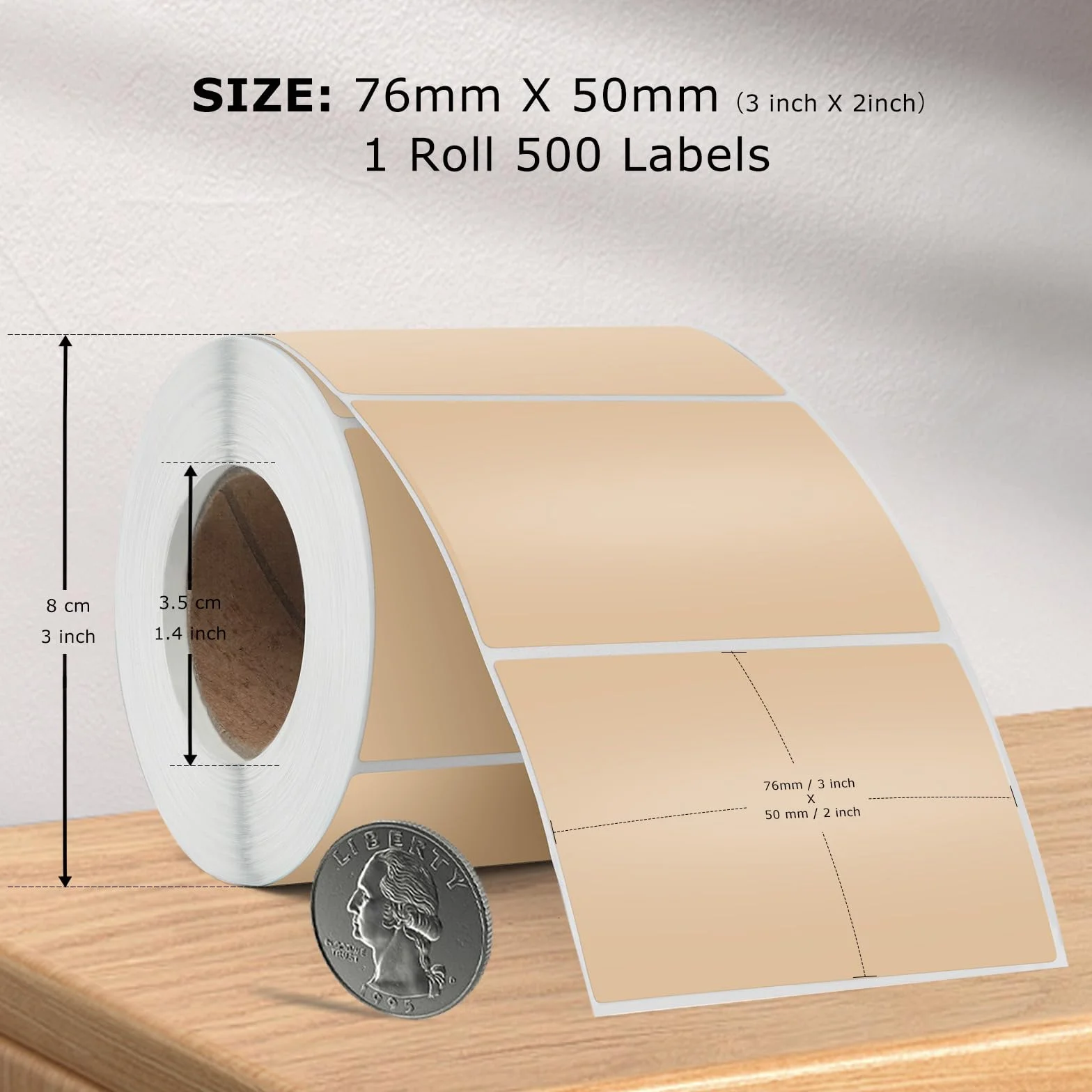 Khaki etykiety, 76 x 50 mm, winylowa, rolka, prostokąty, samoprzylepne, termiczne, do drukowania, etykiety adresowe do biura, lasera, 500 sztuk